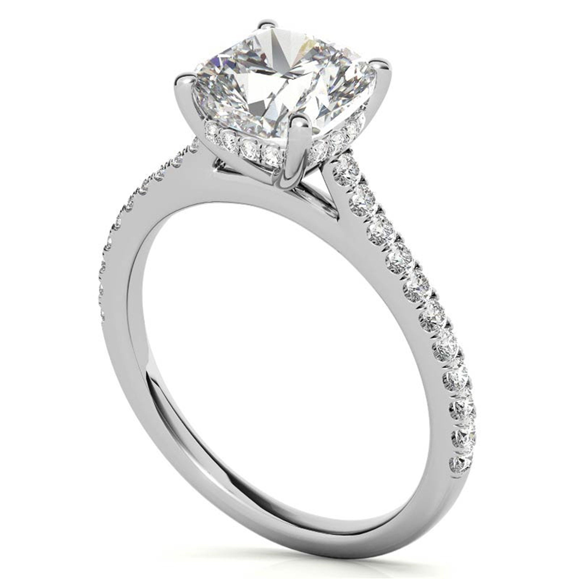 Adjustable Sterling Silver Classic White Gold Cushion-Cut Diamond Engagement Ring For Women