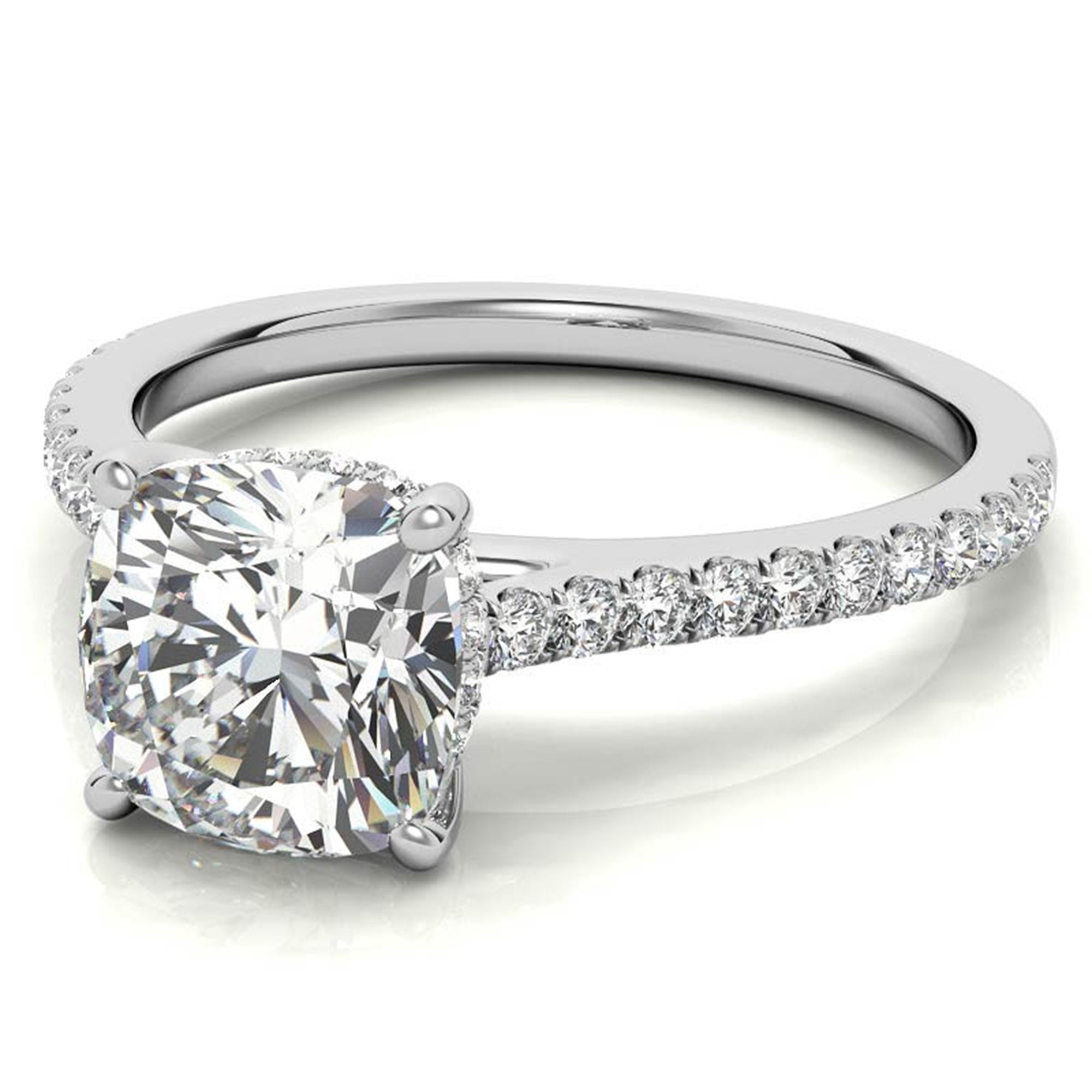 Adjustable Sterling Silver Classic White Gold Cushion-Cut Diamond Engagement Ring For Women