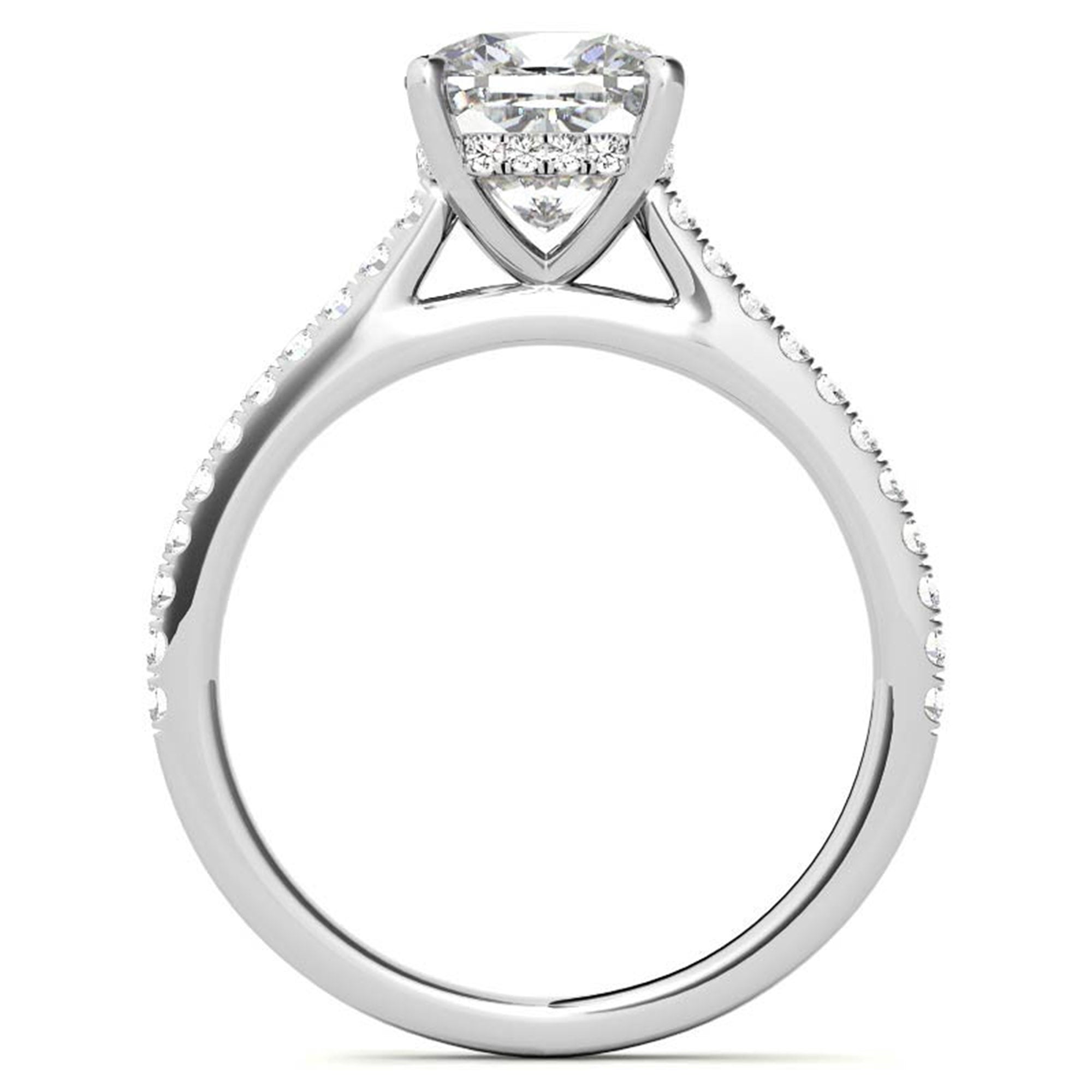 Adjustable Sterling Silver Classic White Gold Cushion-Cut Diamond Engagement Ring For Women