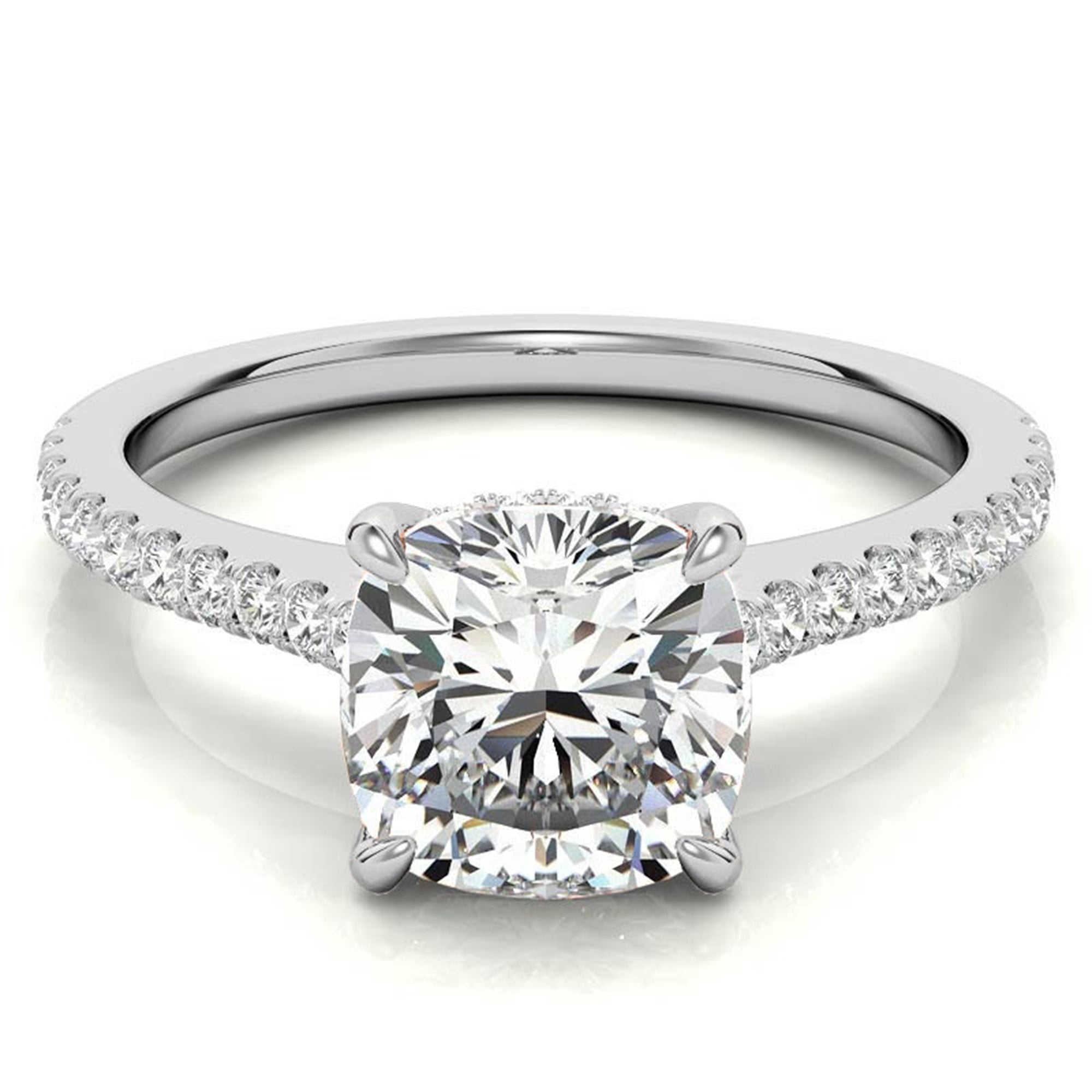 Adjustable Sterling Silver Classic White Gold Cushion-Cut Diamond Engagement Ring For Women