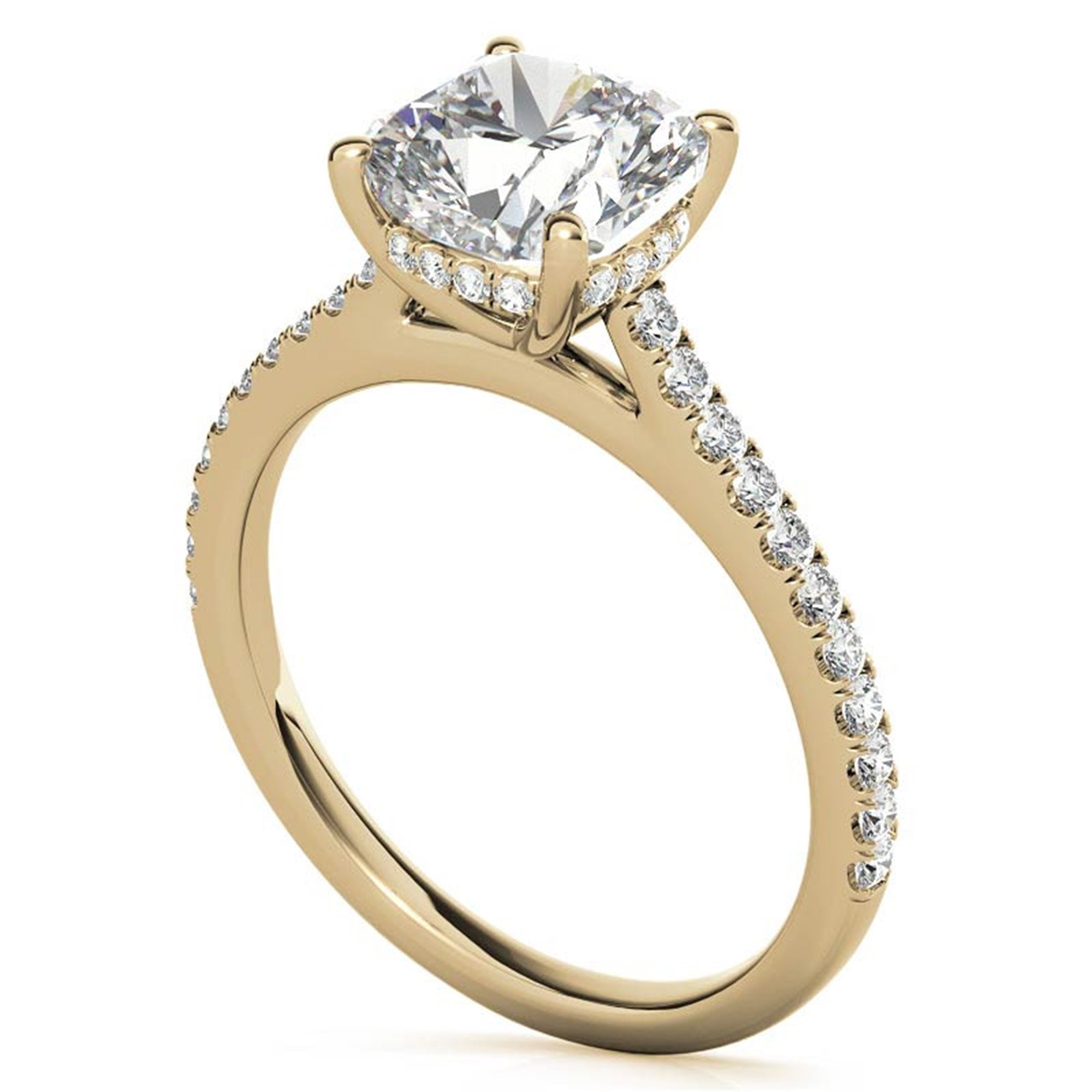 Adjustable Sterling Silver Classic Yellow Gold Cushion-Cut Diamond Engagement Ring For Women