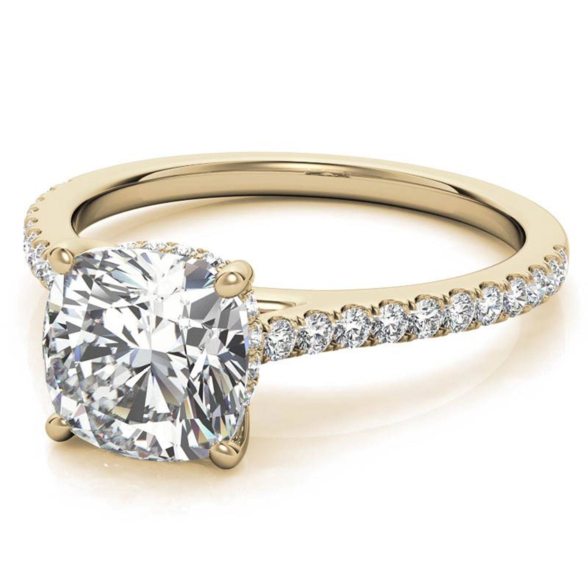 Adjustable Sterling Silver Classic Yellow Gold Cushion-Cut Diamond Engagement Ring For Women