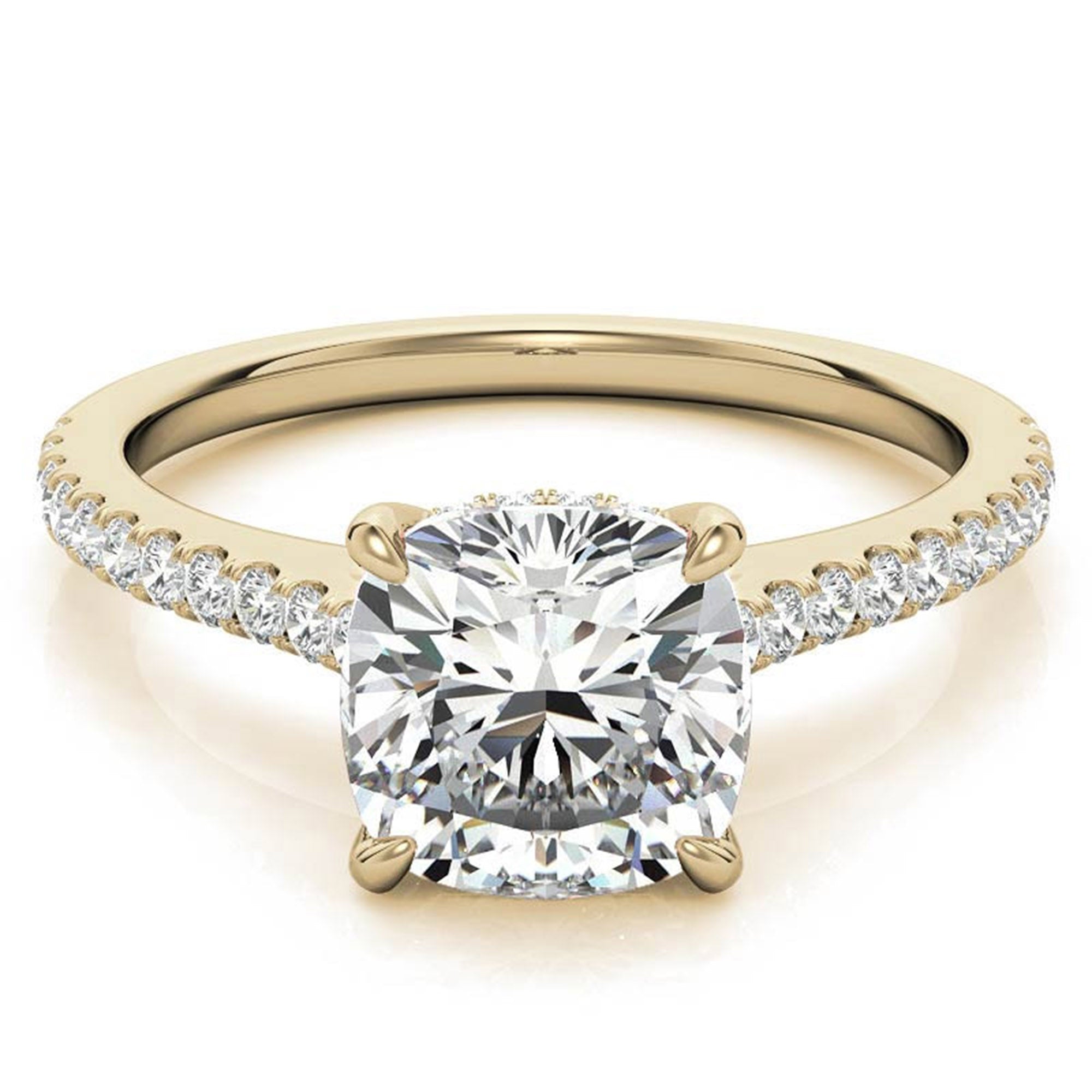 Adjustable Sterling Silver Classic Yellow Gold Cushion-Cut Diamond Engagement Ring For Women