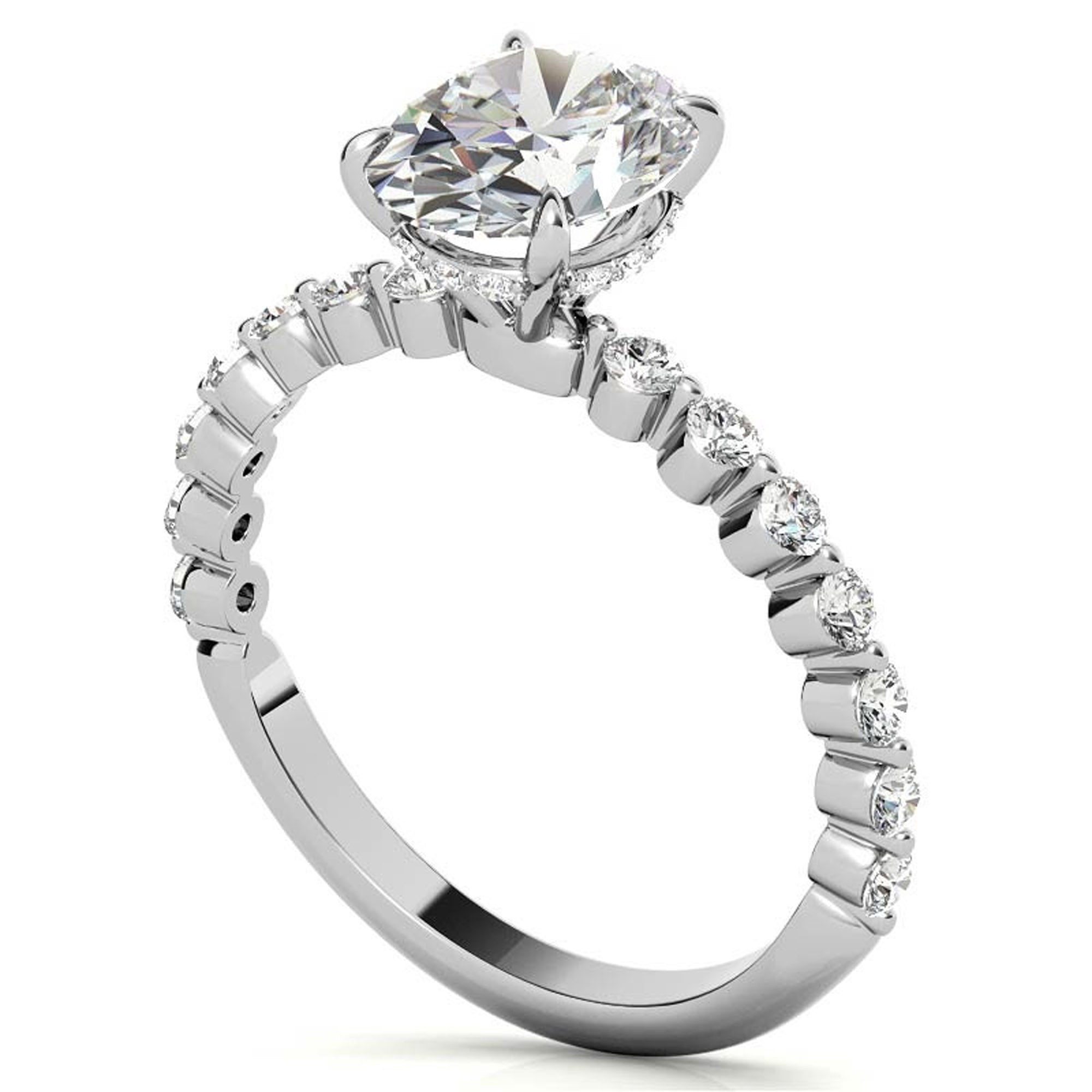 Adjustable 925 Sterling Silver Classic White Gold Pave Diamond Engagement Ring – Perfect for Women