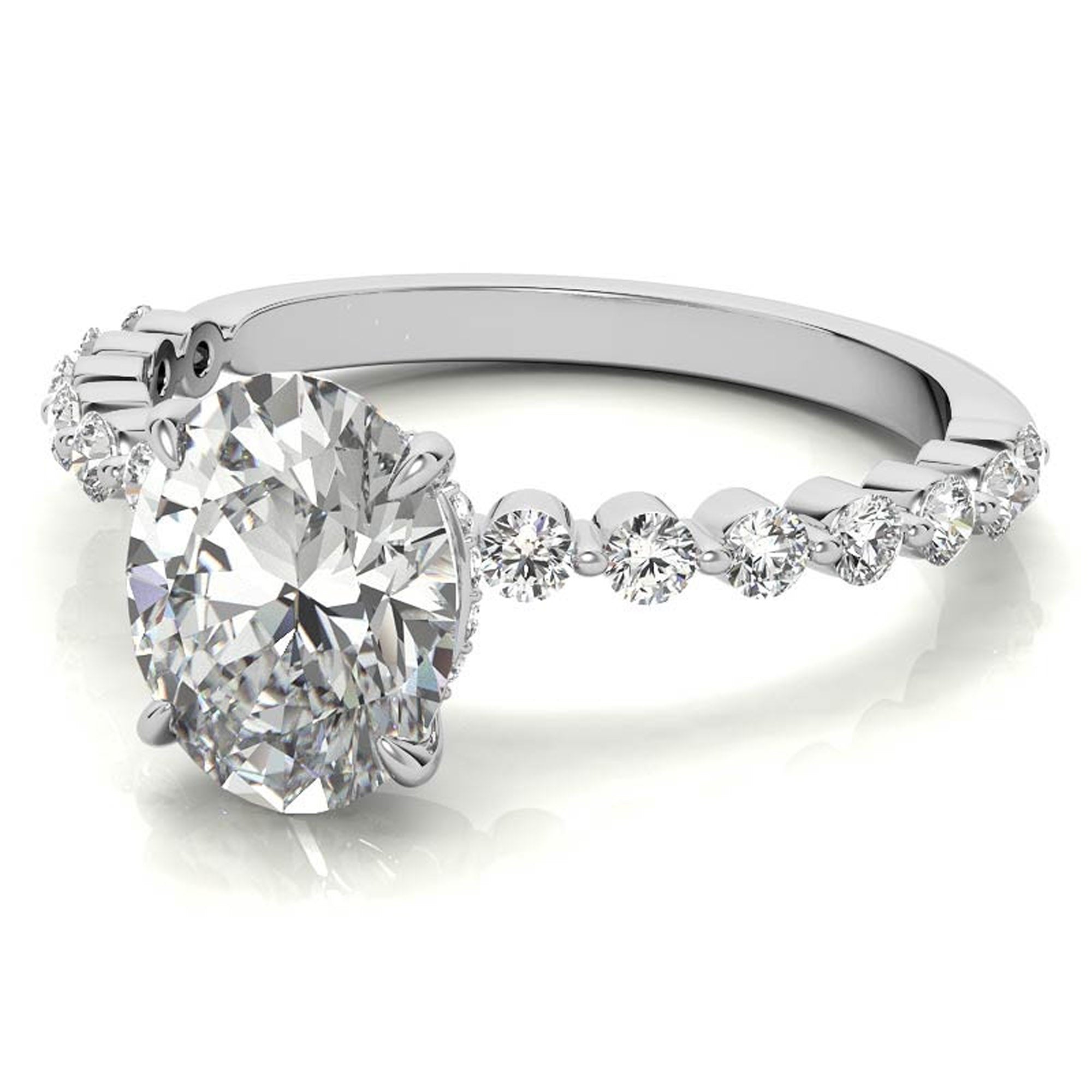 Adjustable 925 Sterling Silver Classic White Gold Pave Diamond Engagement Ring – Perfect for Women