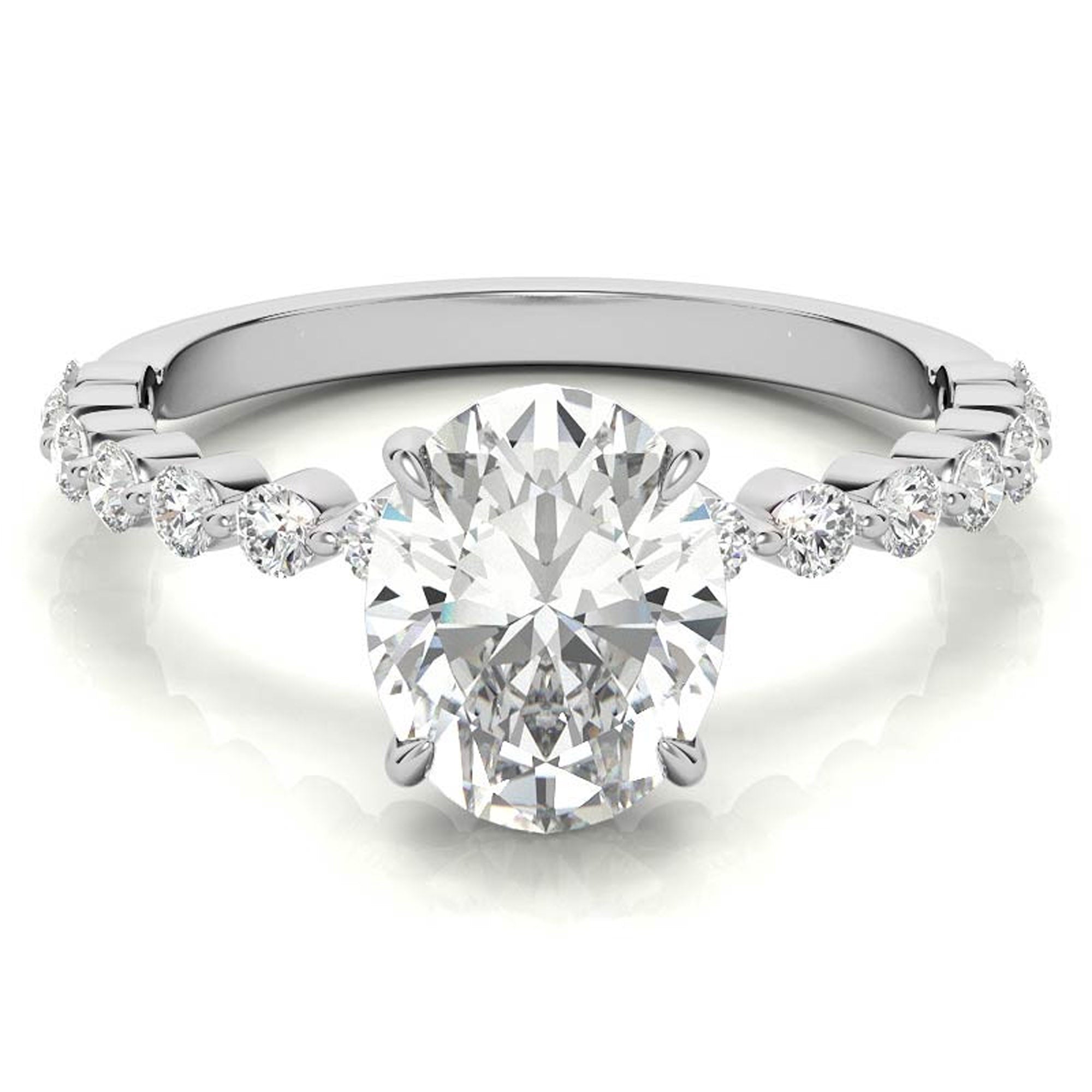 Adjustable 925 Sterling Silver Classic White Gold Pave Diamond Engagement Ring – Perfect for Women