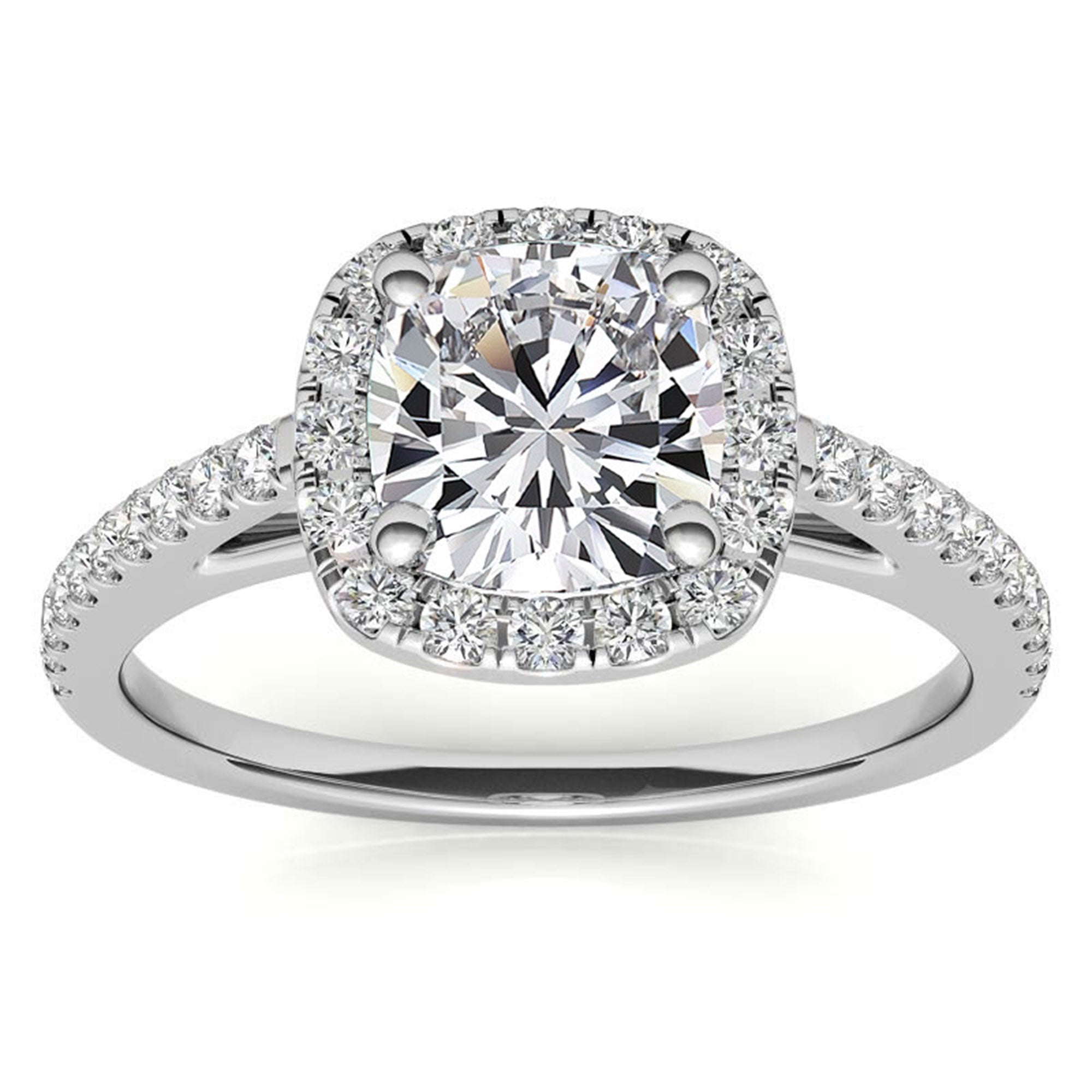 Adjustable Sterling Silver Engagement White Gold Cushion-Cut Halo Ring For Woman