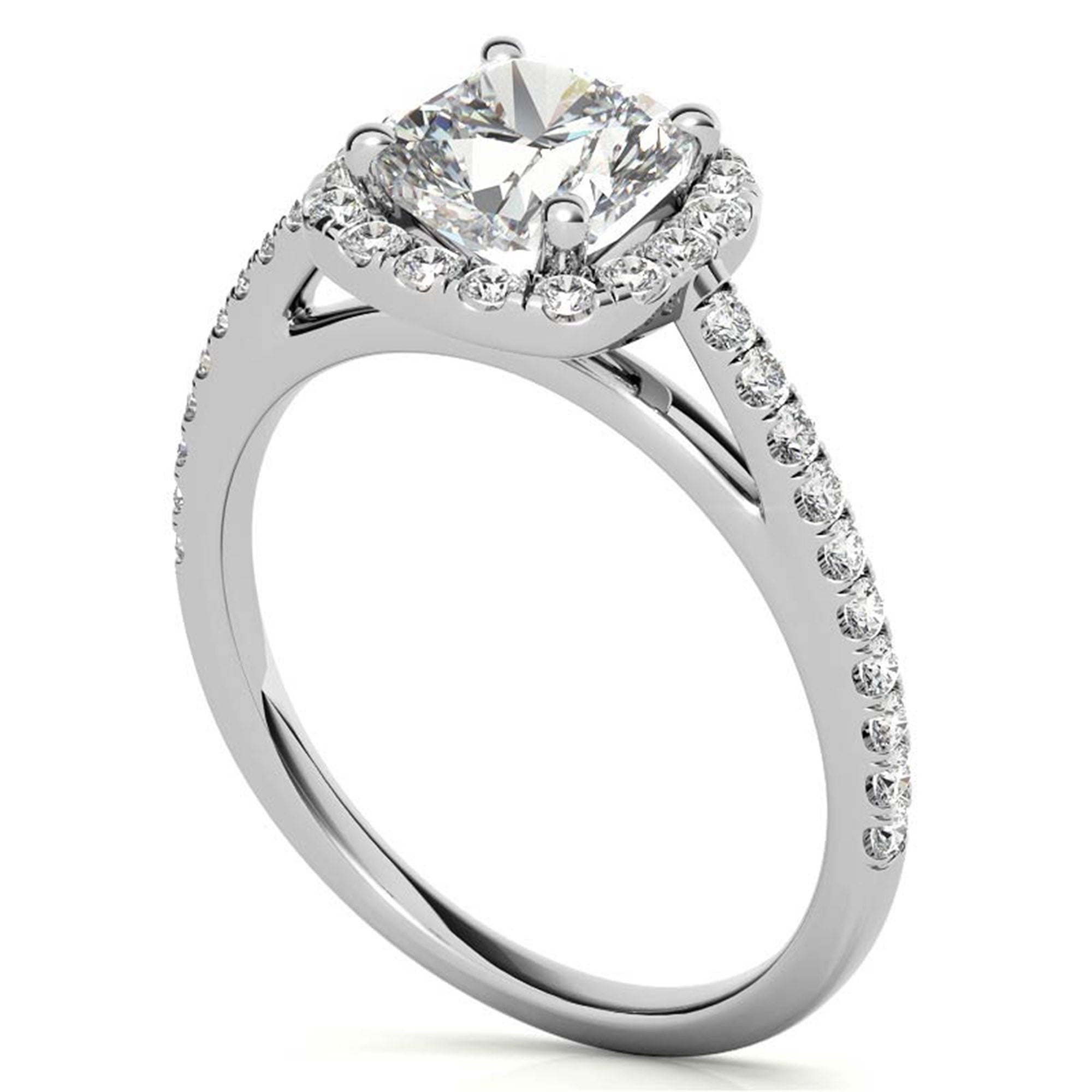 Adjustable Sterling Silver Engagement White Gold Cushion-Cut Halo Ring For Woman