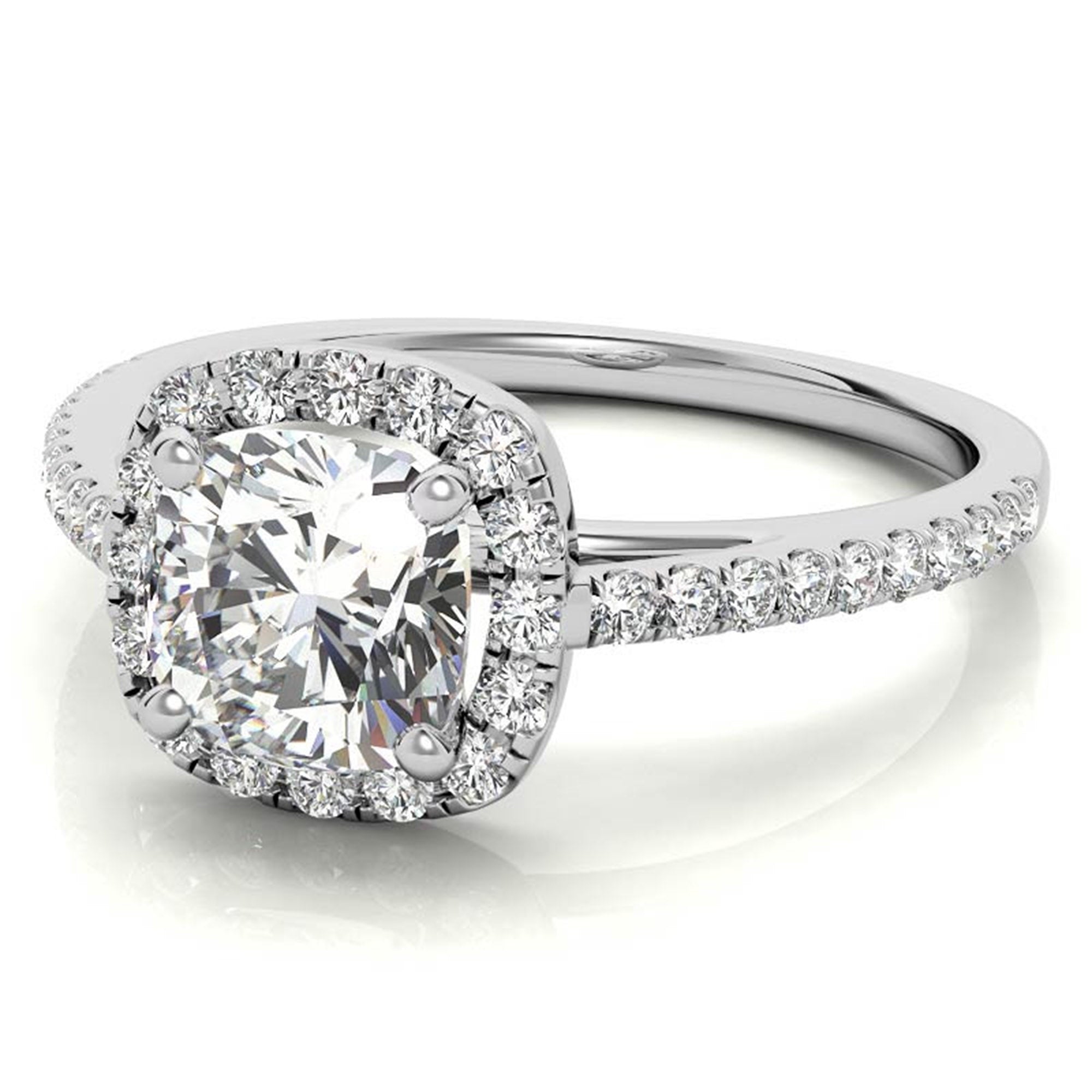 Adjustable Sterling Silver Engagement White Gold Cushion-Cut Halo Ring For Woman