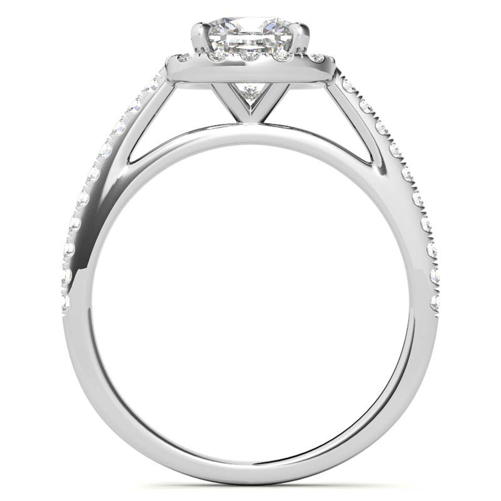 Adjustable Sterling Silver Engagement White Gold Cushion-Cut Halo Ring For Woman