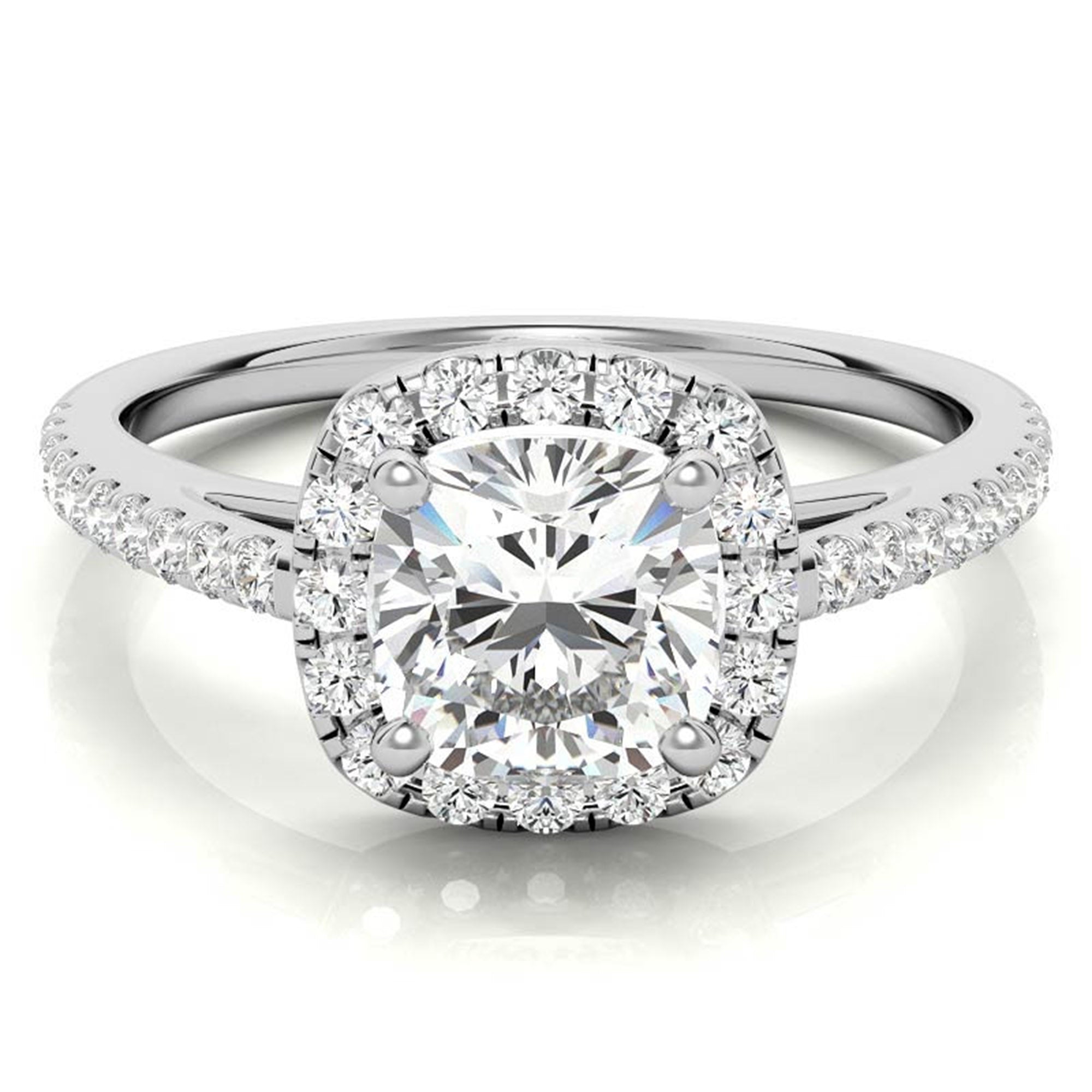 Adjustable Sterling Silver Engagement White Gold Cushion-Cut Halo Ring For Woman