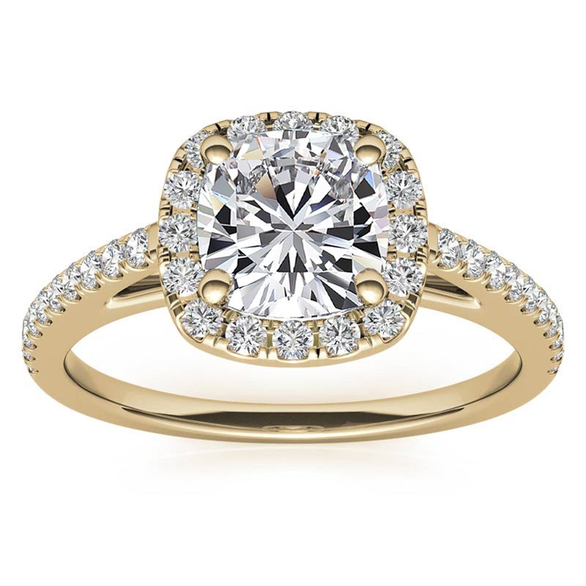 Adjustable Sterling Silver Engagement Yellow Gold Halo Cushion-Cut Ring For Woman