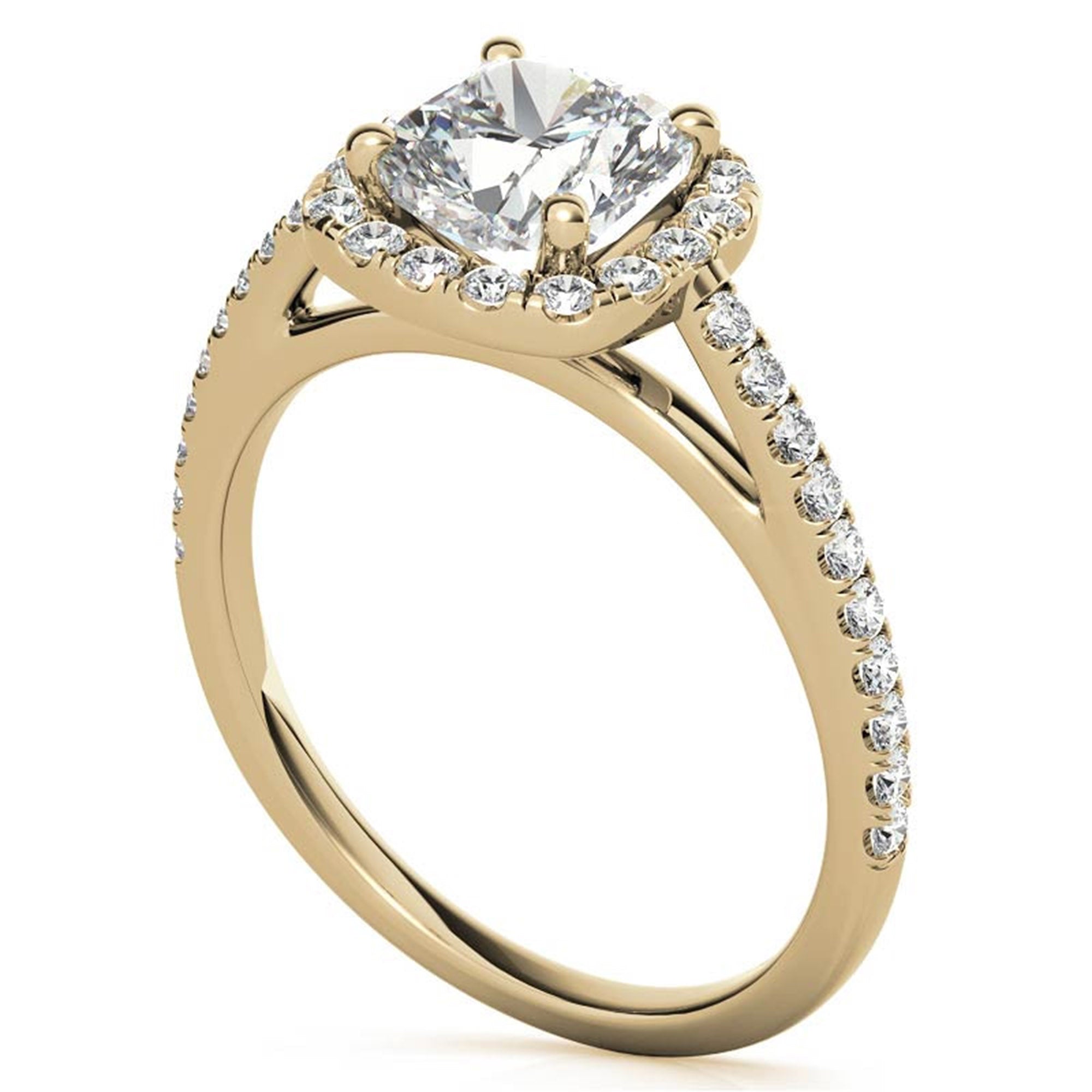 Adjustable Sterling Silver Engagement Yellow Gold Halo Cushion-Cut Ring For Woman