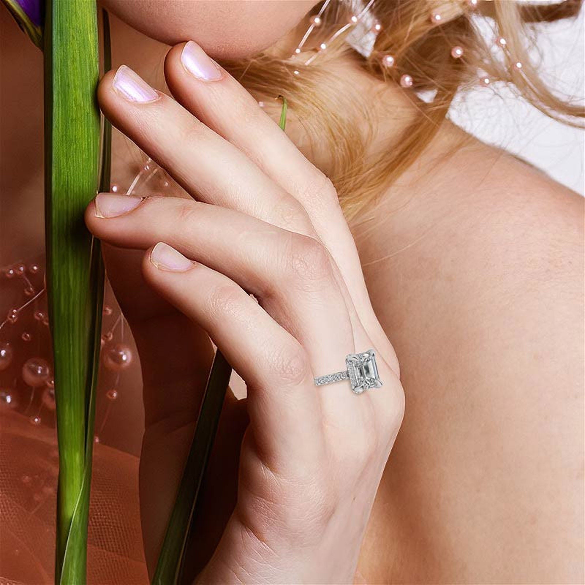 Adjustable Sterling Silver Classic White Gold Radiant-Cut Pave Engagement Ring – Perfect for Weddings