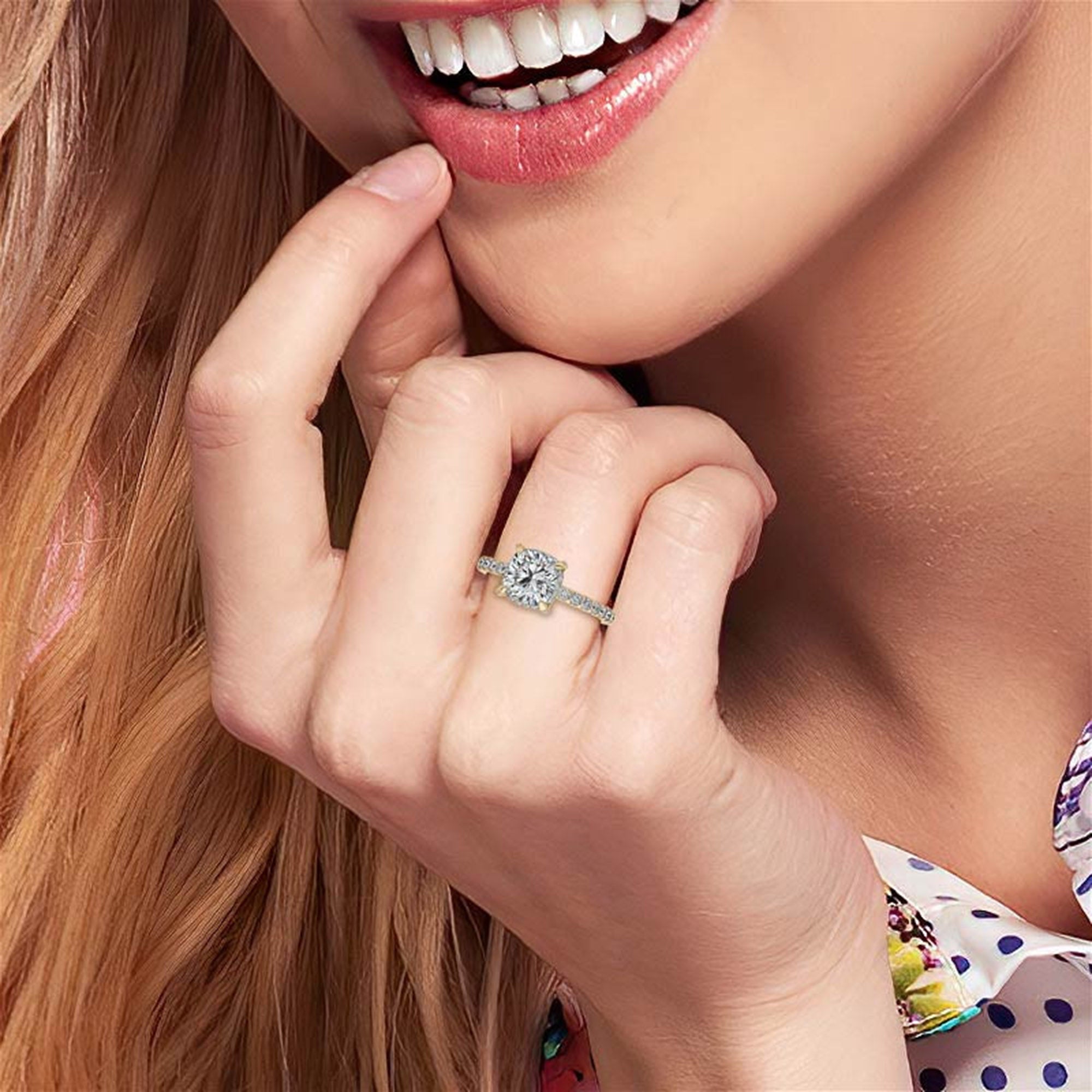 Cushion-Cut Solitaire Rose Gold Adjustable Sterling Silver Classic Halo Ring For Women