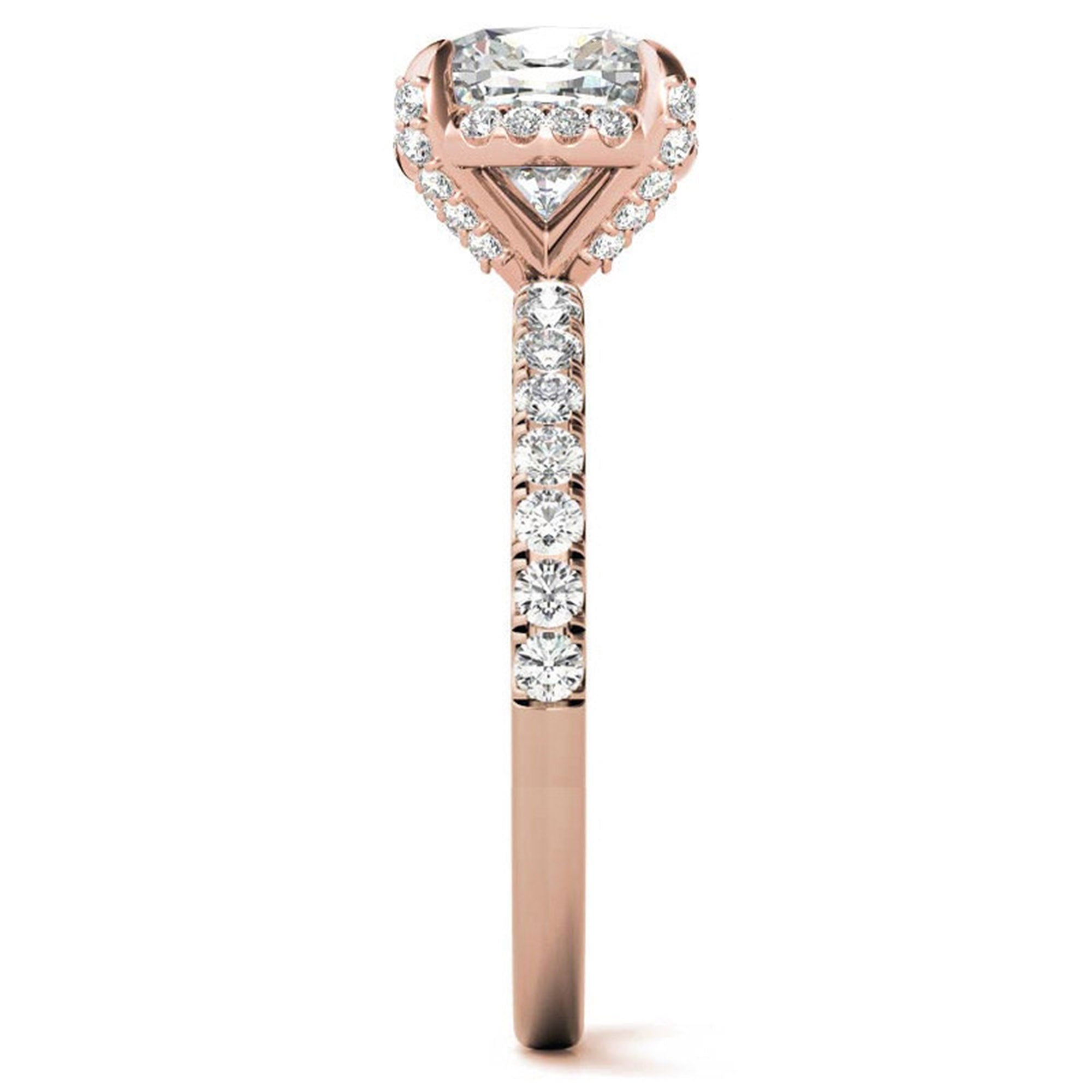 Cushion-Cut Solitaire Rose Gold Adjustable Sterling Silver Classic Halo Ring For Women