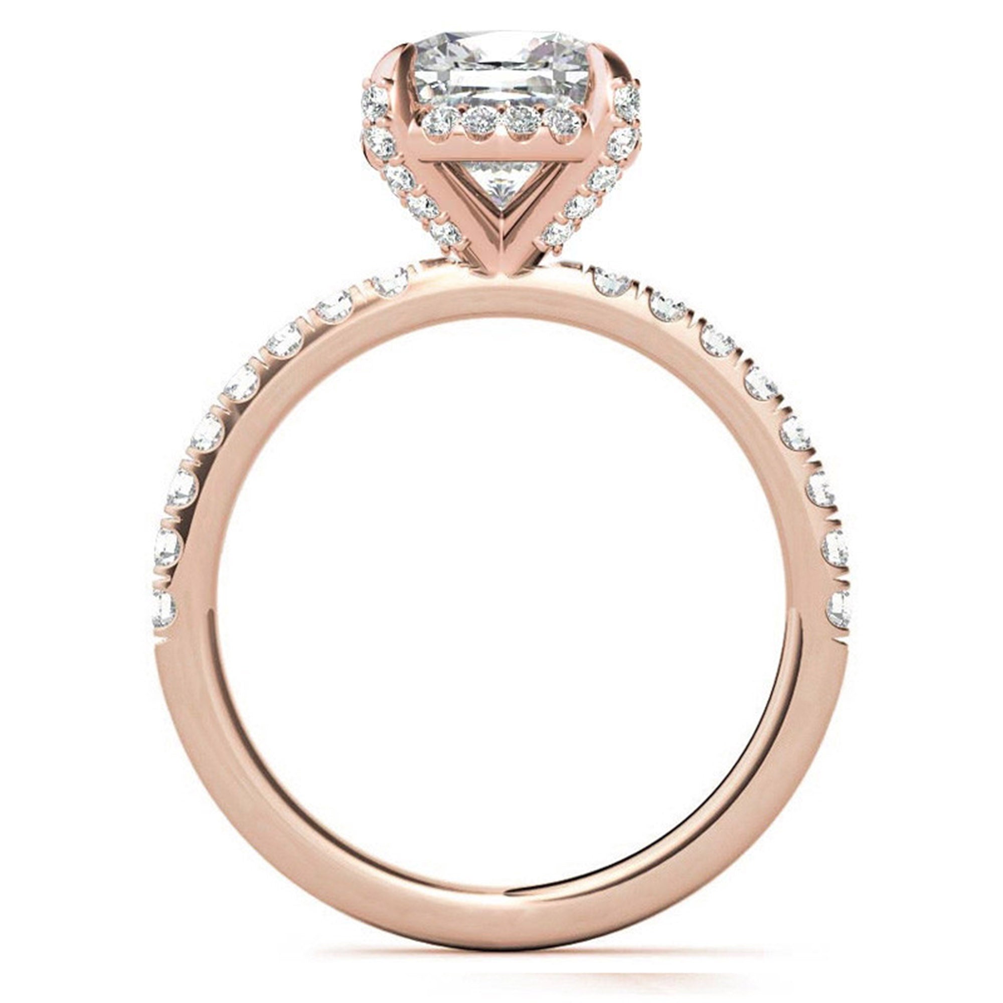Cushion-Cut Solitaire Rose Gold Adjustable Sterling Silver Classic Halo Ring For Women