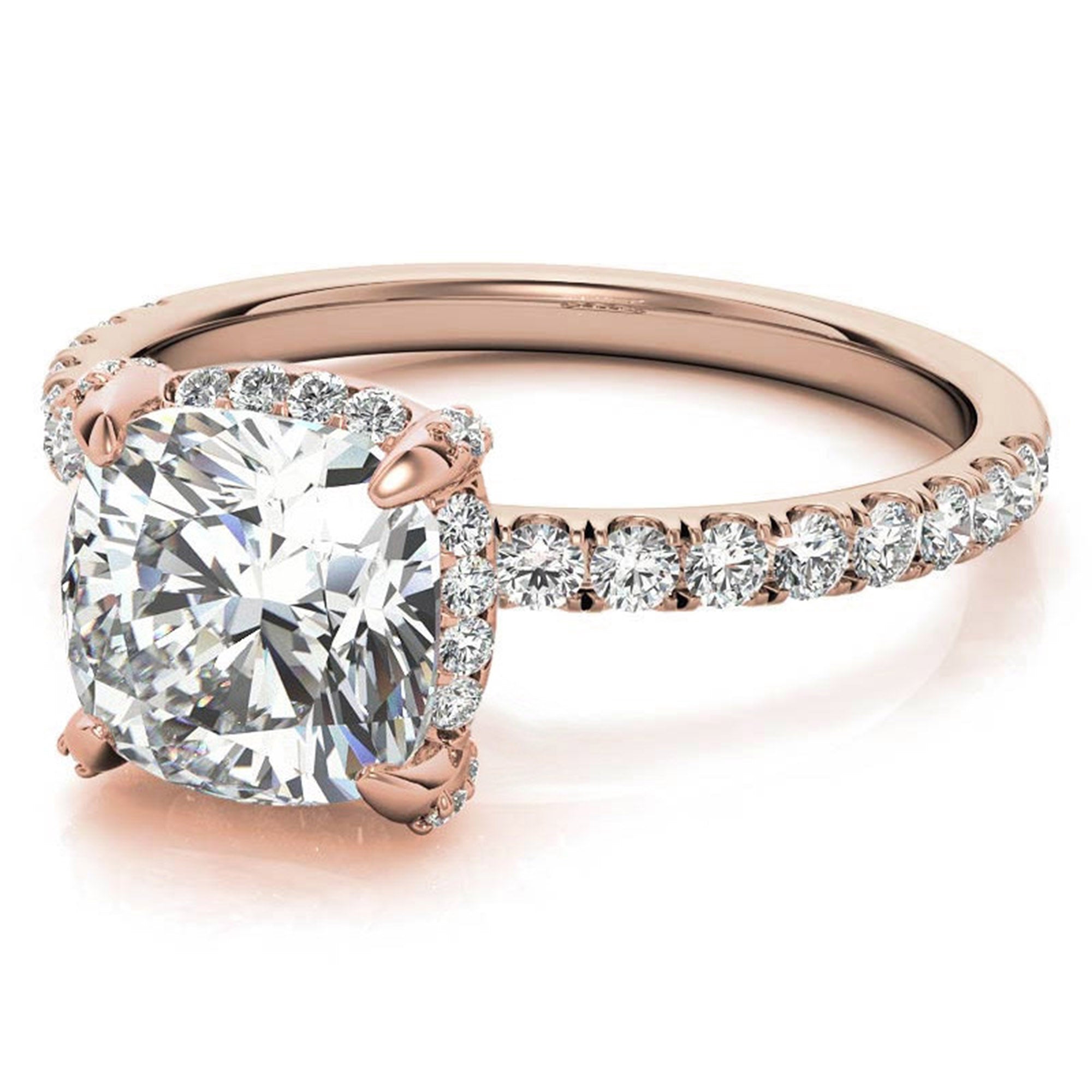 Cushion-Cut Solitaire Rose Gold Adjustable Sterling Silver Classic Halo Ring For Women