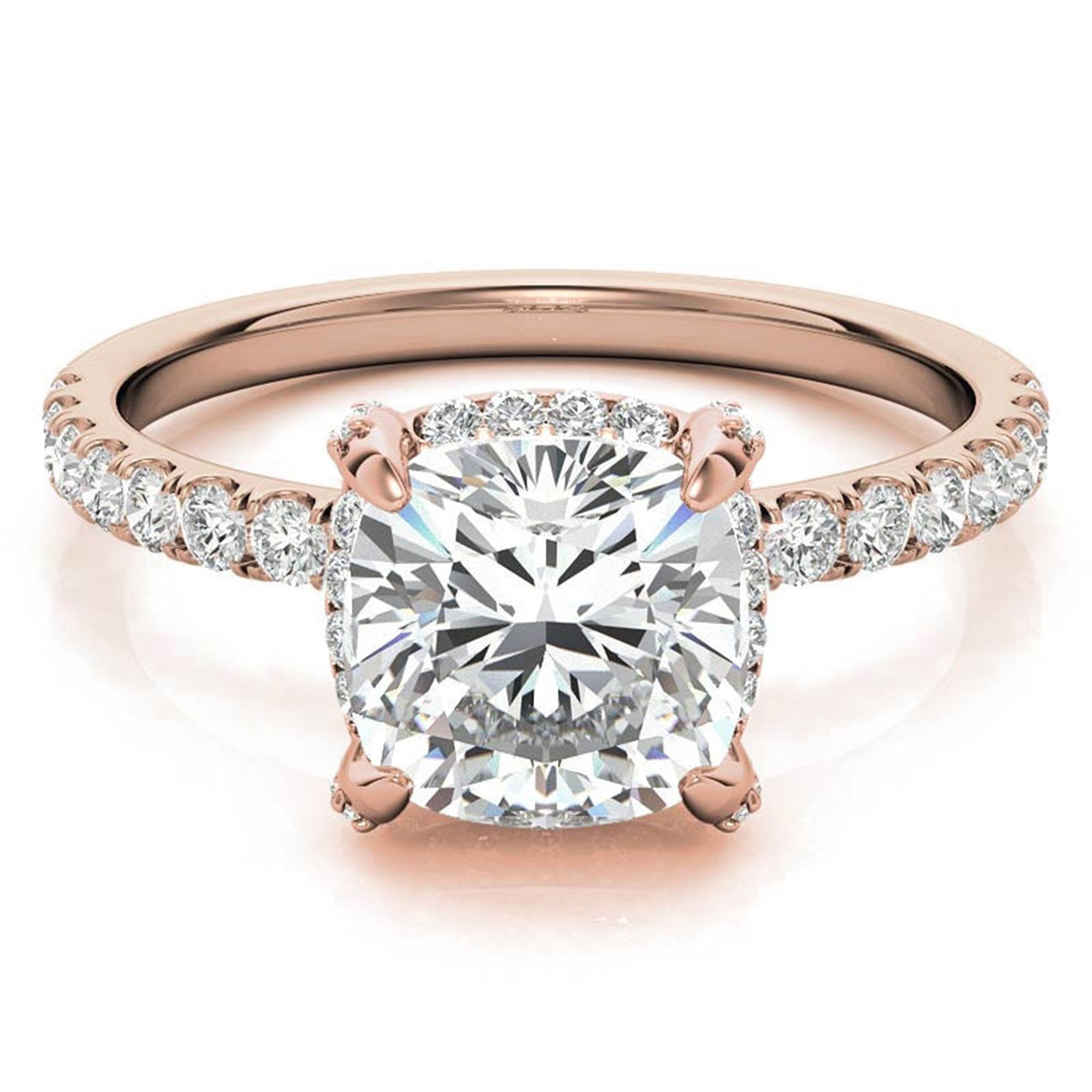 Cushion-Cut Solitaire Rose Gold Adjustable Sterling Silver Classic Halo Ring For Women