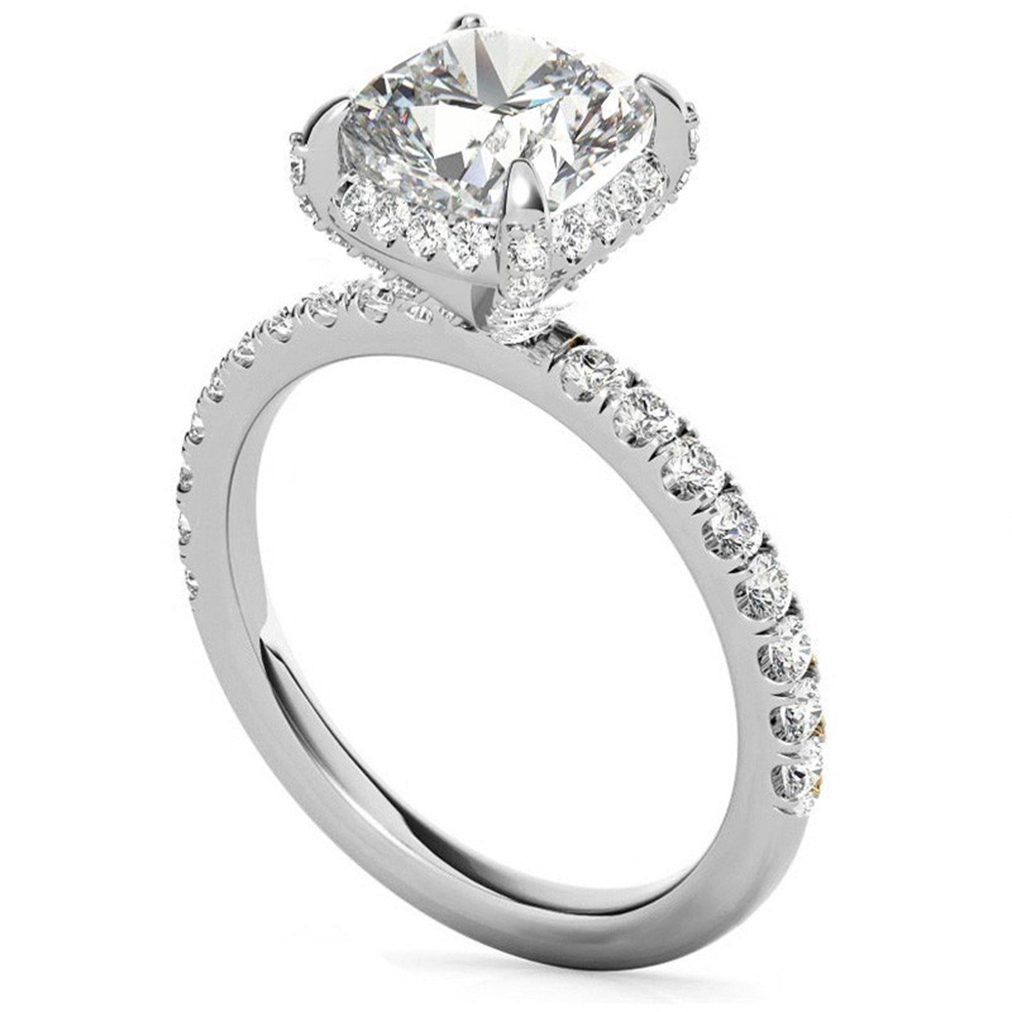 Cushion-Cut Solitaire White Gold Adjustable Sterling Silver Classic Halo Ring For Women