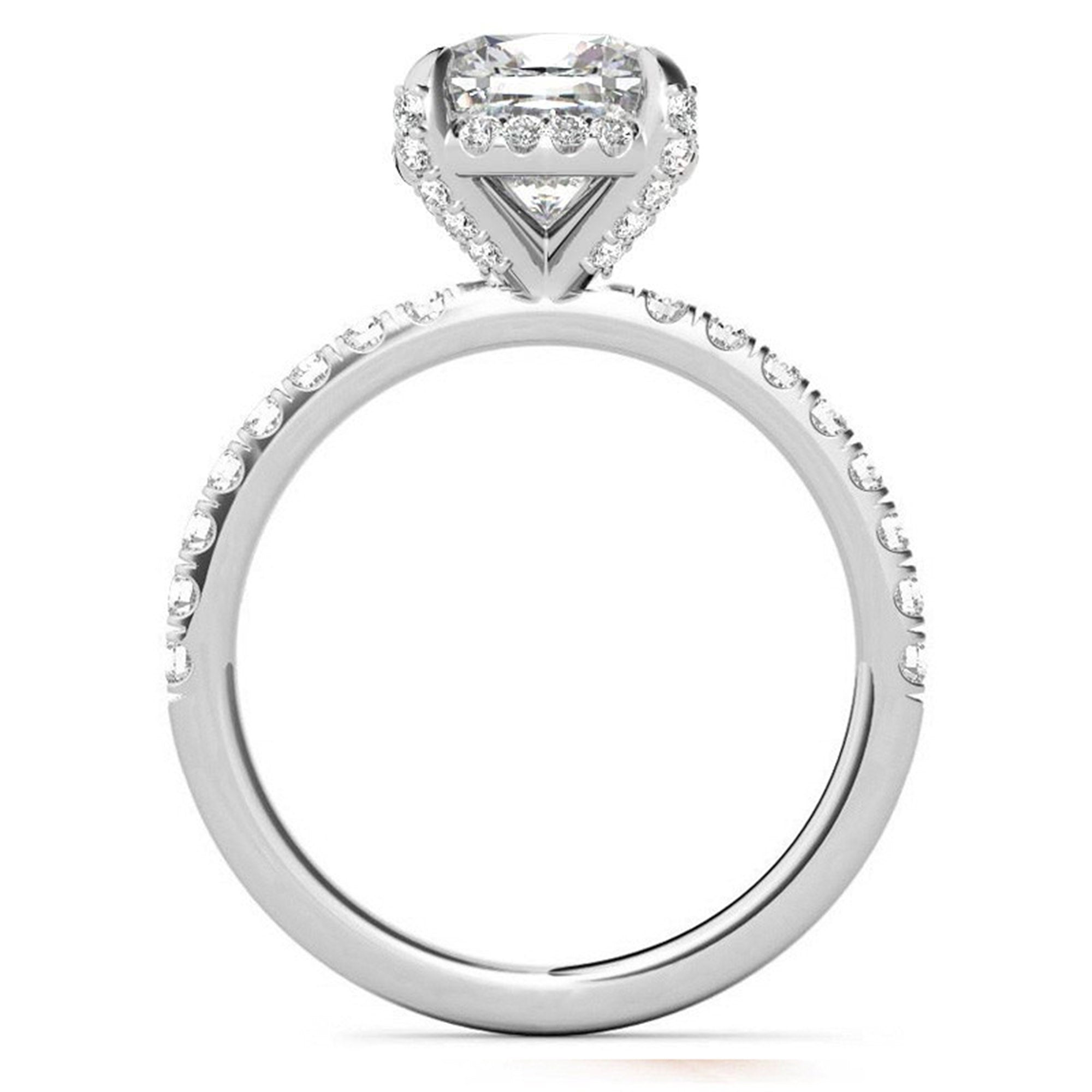 Cushion-Cut Solitaire White Gold Adjustable Sterling Silver Classic Halo Ring For Women