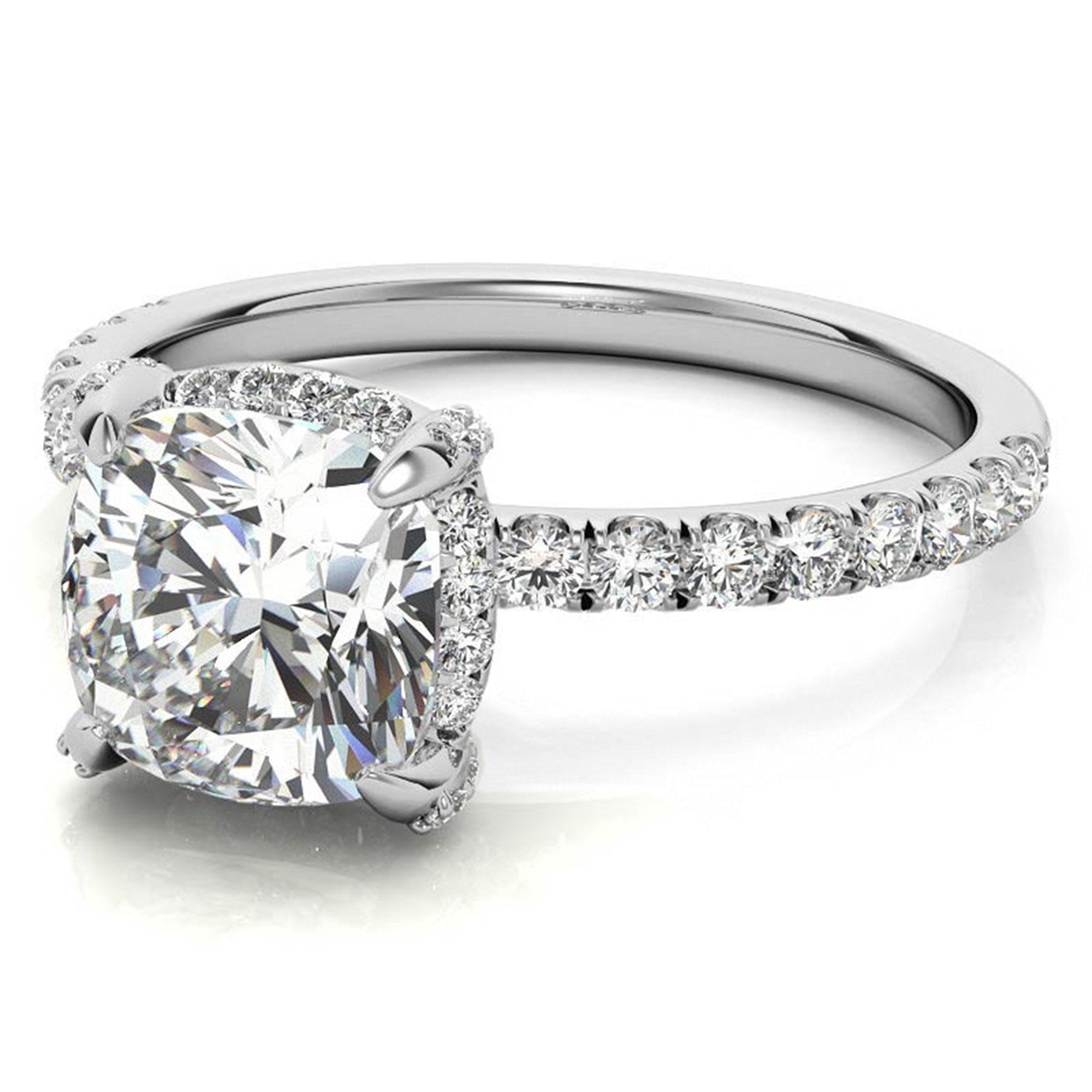 Cushion-Cut Solitaire White Gold Adjustable Sterling Silver Classic Halo Ring For Women