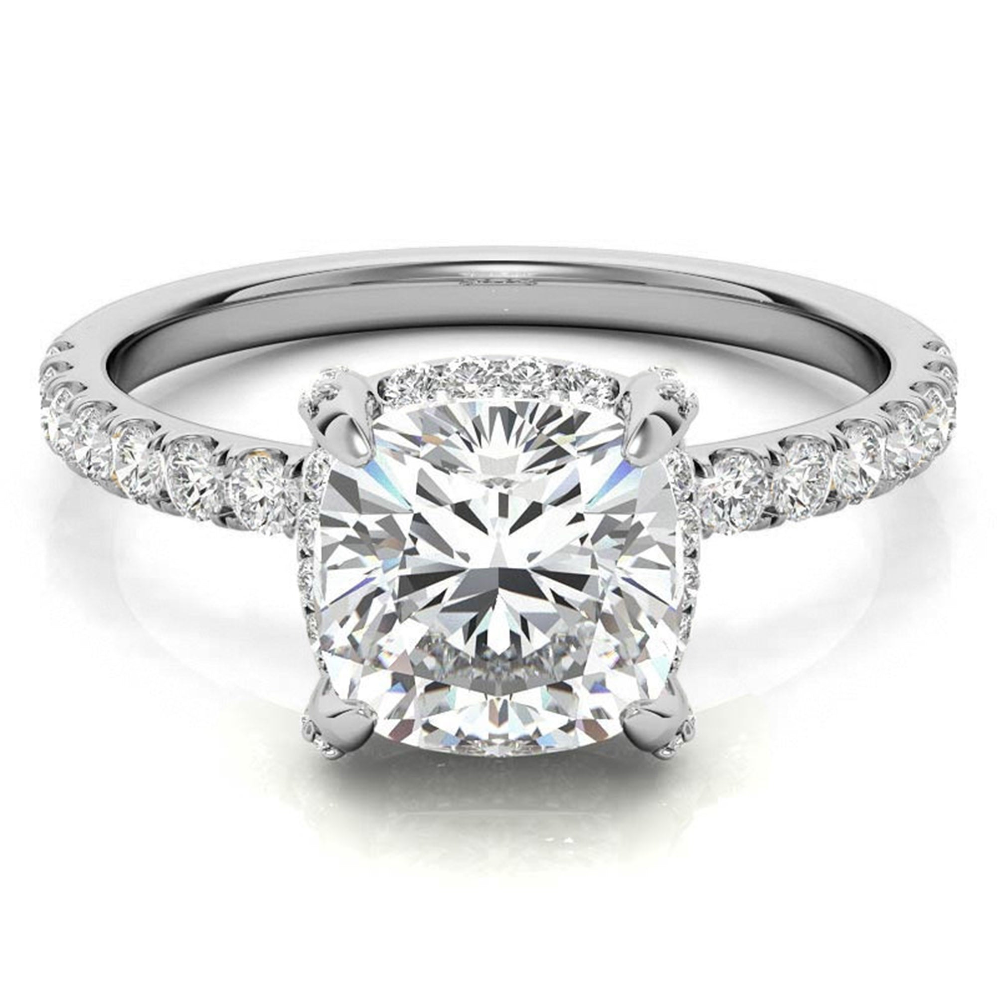 Cushion-Cut Solitaire White Gold Adjustable Sterling Silver Classic Halo Ring For Women