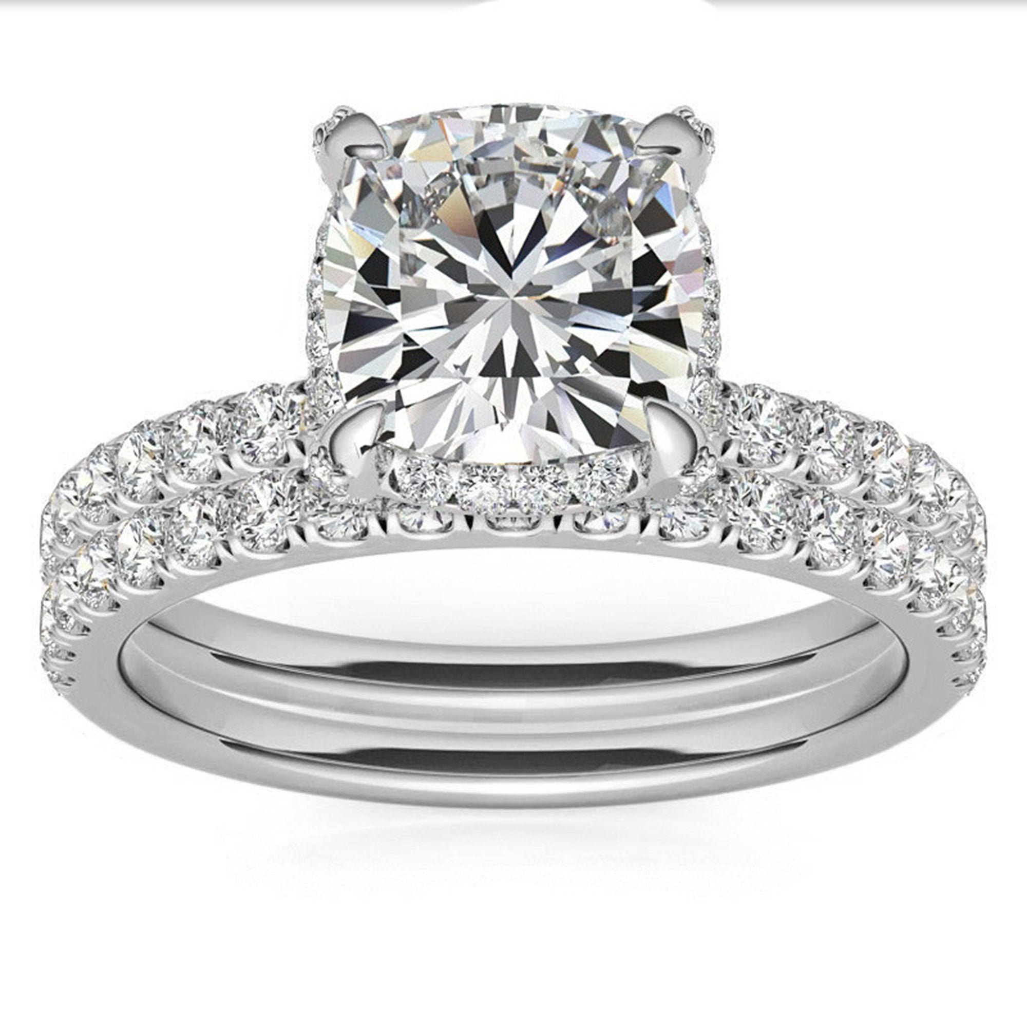 Cushion-Cut Solitaire White Gold Adjustable Sterling Silver Classic Halo Ring For Women