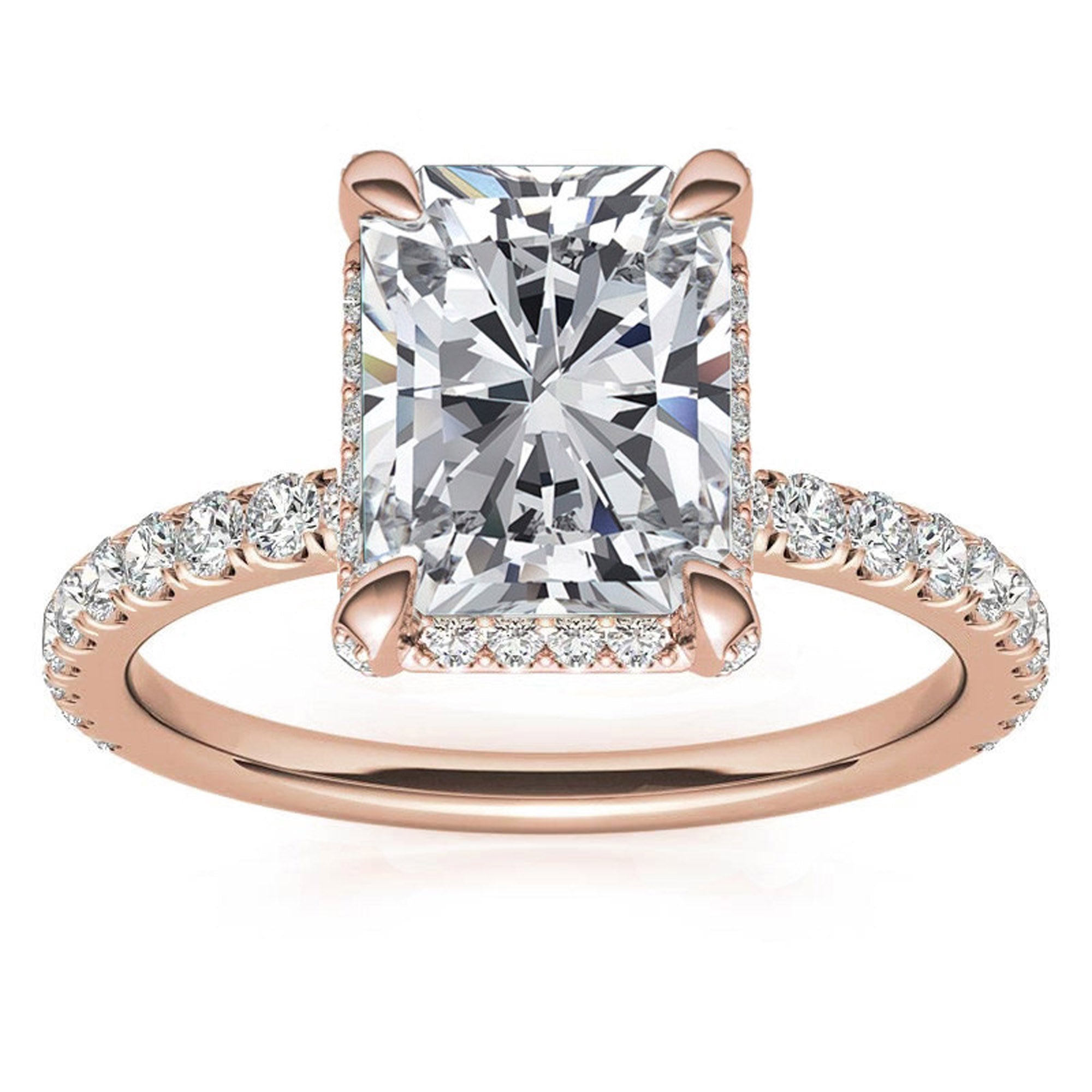 Adjustable Sterling Silver Classic Rose Gold Radiant-Cut Pave Engagement Ring – Perfect for Weddings