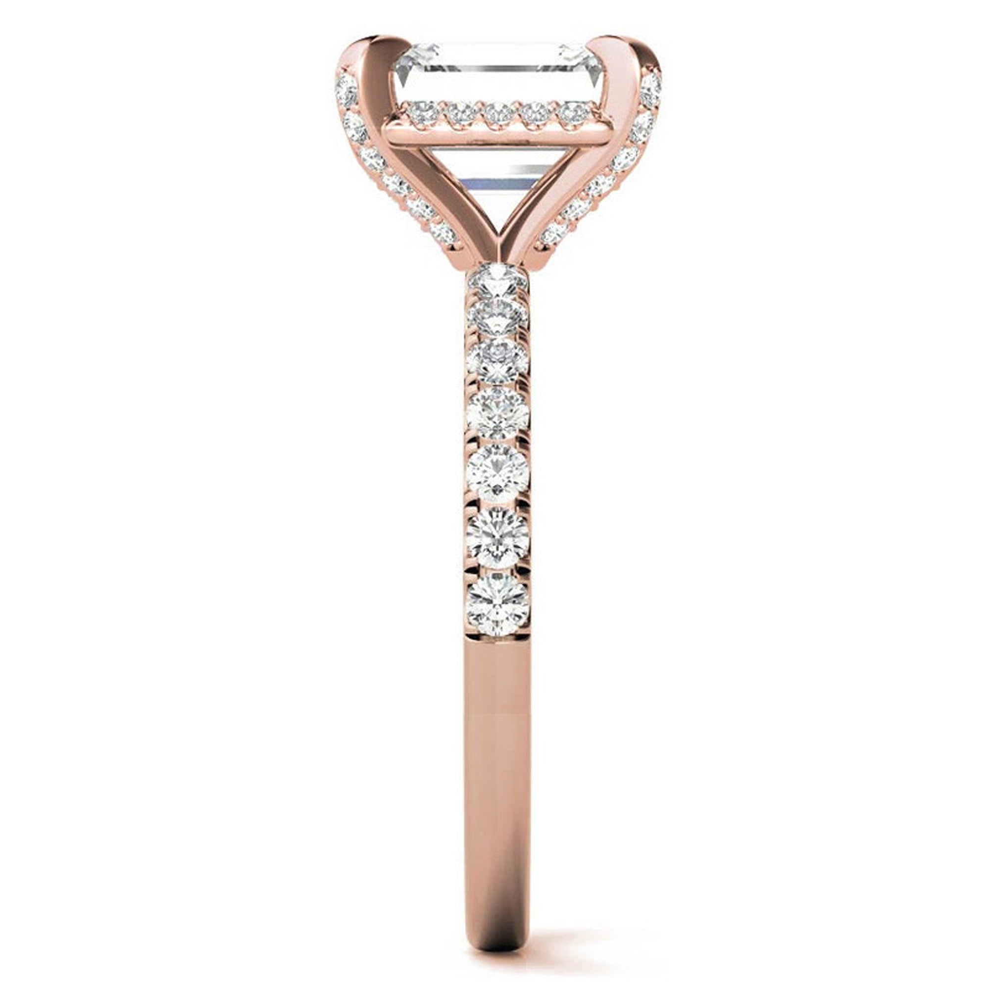 Adjustable Sterling Silver Classic Rose Gold Radiant-Cut Pave Engagement Ring – Perfect for Weddings