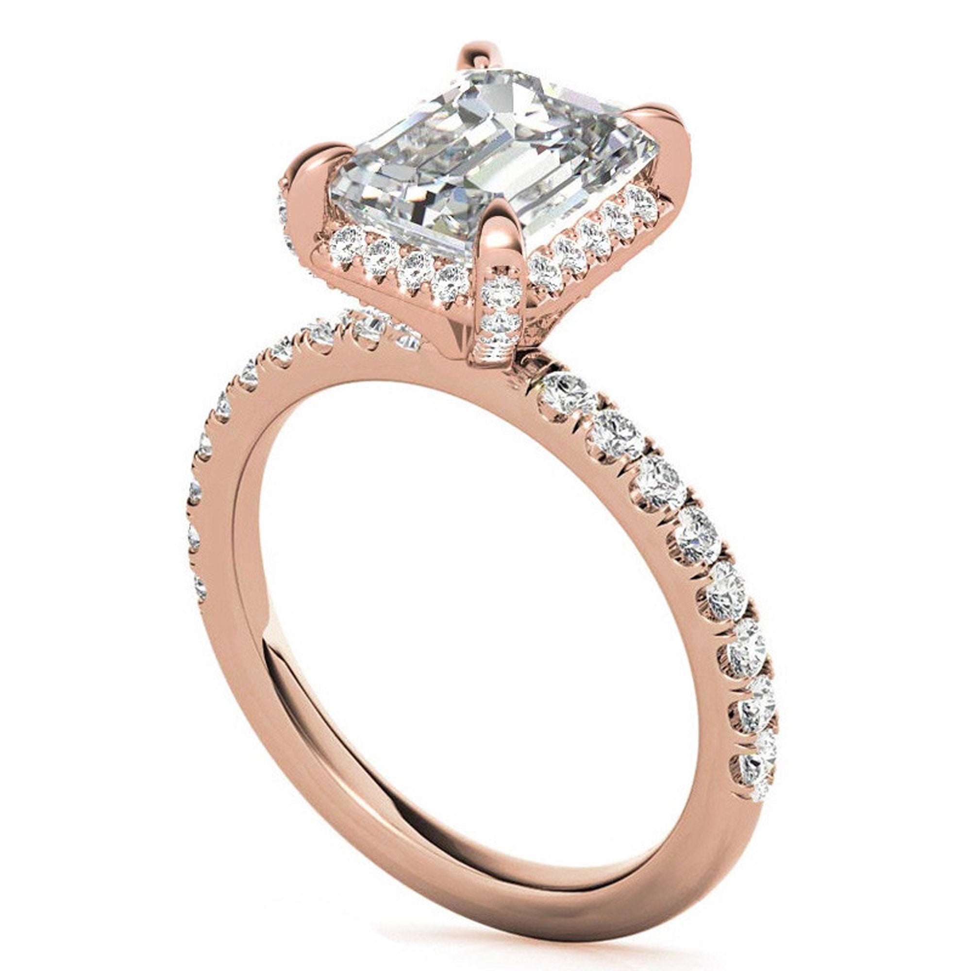 Adjustable Sterling Silver Classic Rose Gold Radiant-Cut Pave Engagement Ring – Perfect for Weddings