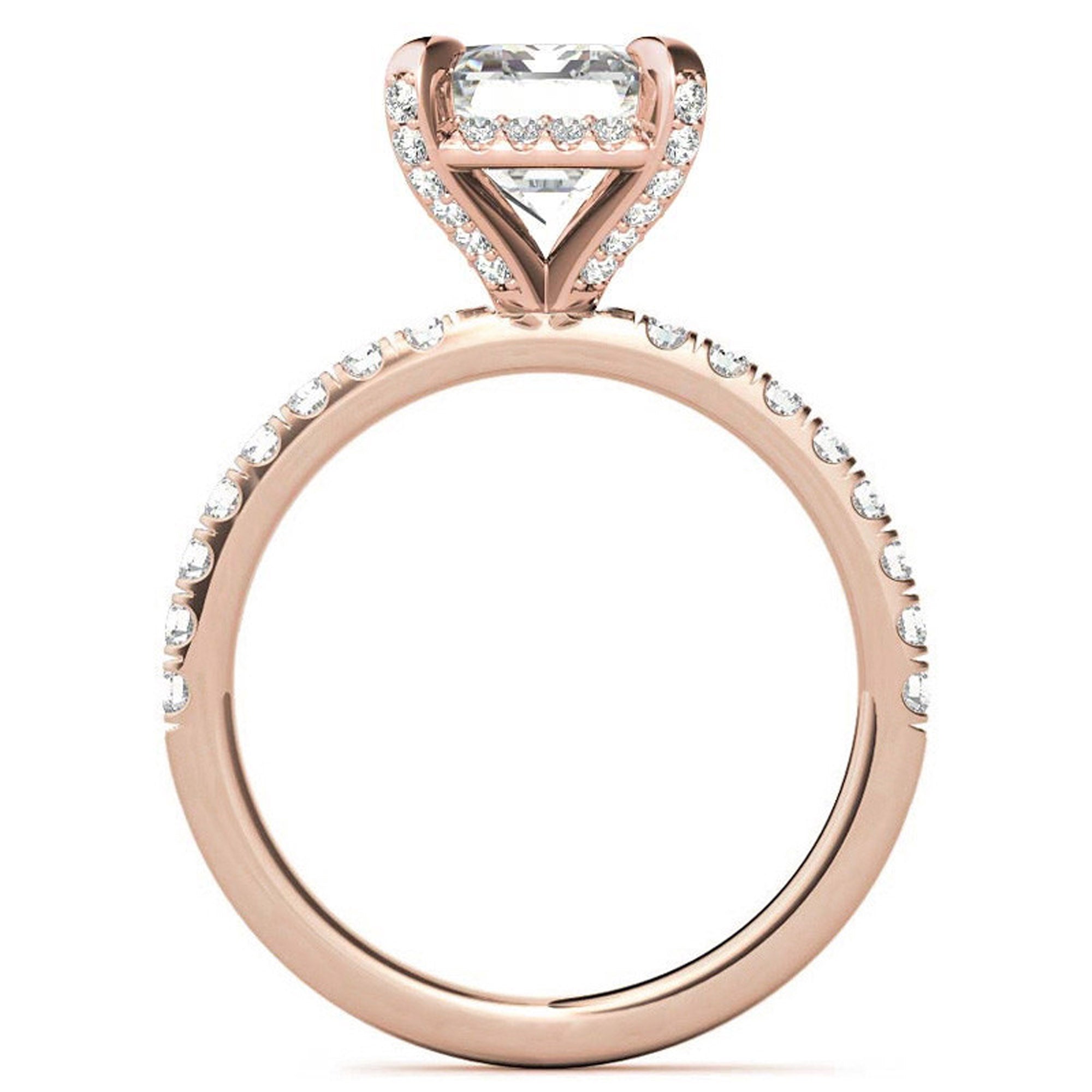 Adjustable Sterling Silver Classic Rose Gold Radiant-Cut Pave Engagement Ring – Perfect for Weddings