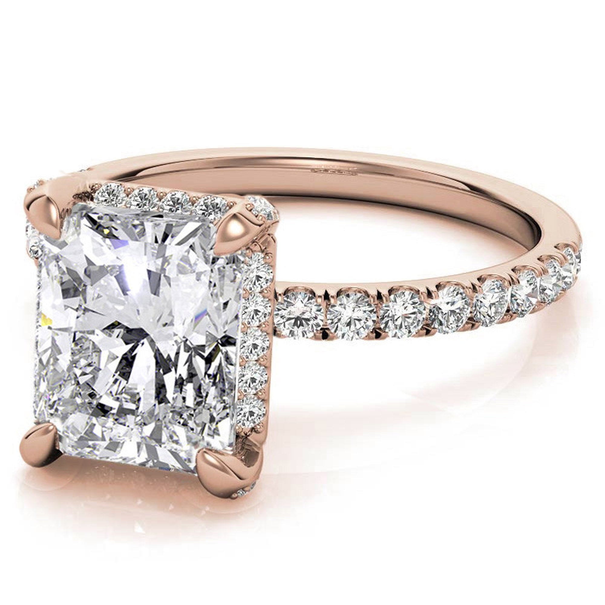 Adjustable Sterling Silver Classic Rose Gold Radiant-Cut Pave Engagement Ring – Perfect for Weddings