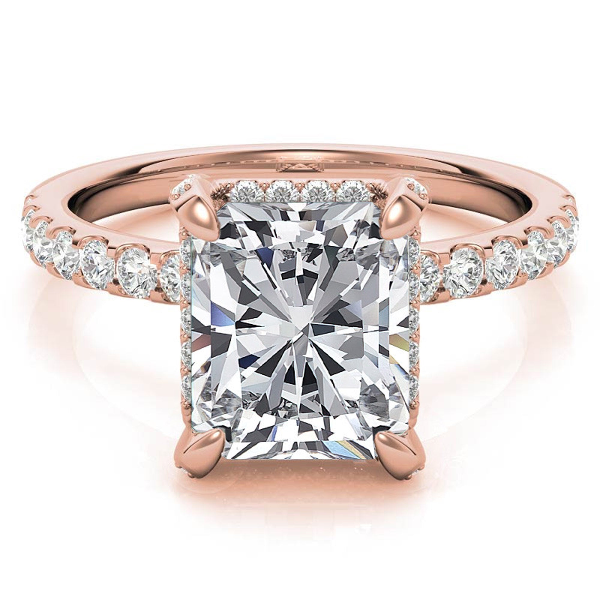 Adjustable Sterling Silver Classic Rose Gold Radiant-Cut Pave Engagement Ring – Perfect for Weddings