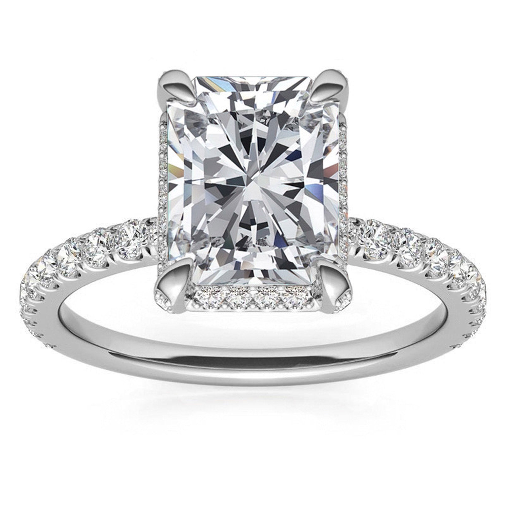 Adjustable Sterling Silver Classic White Gold Radiant-Cut Pave Engagement Ring – Perfect for Weddings