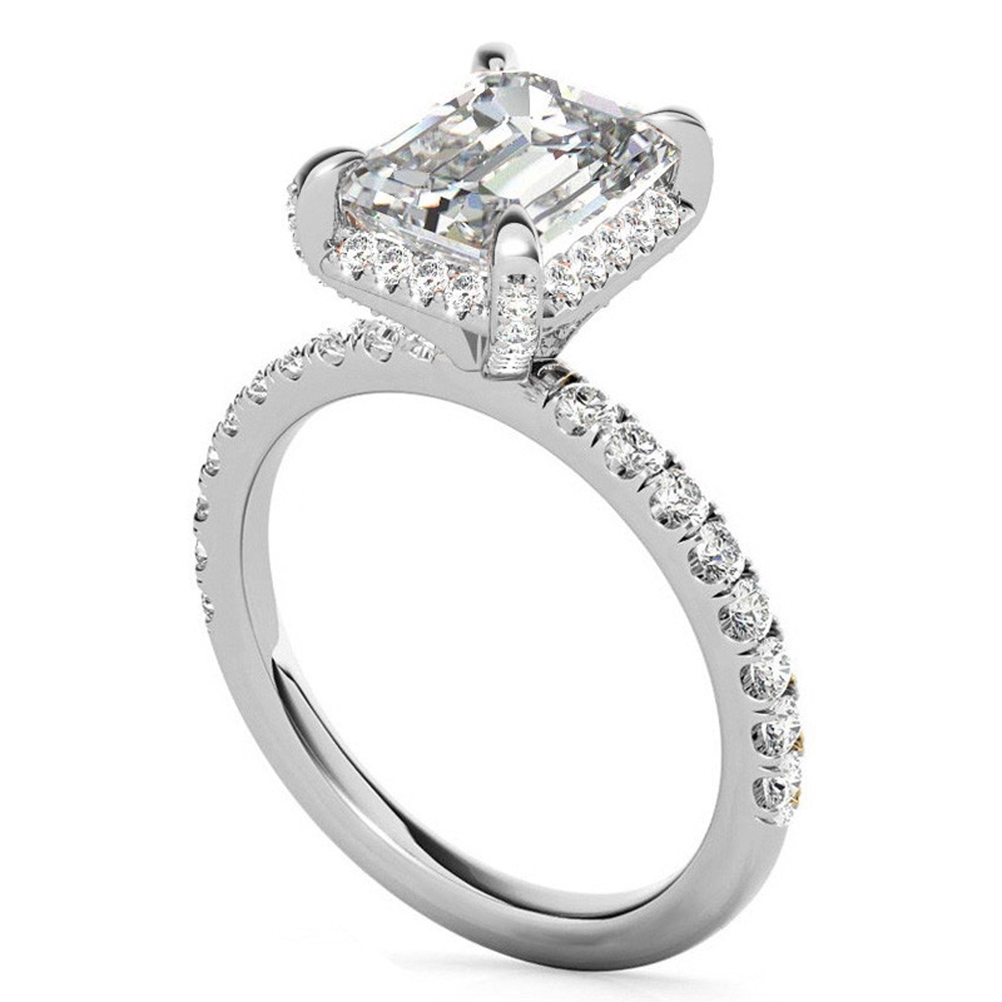 Adjustable Sterling Silver Classic White Gold Radiant-Cut Pave Engagement Ring – Perfect for Weddings