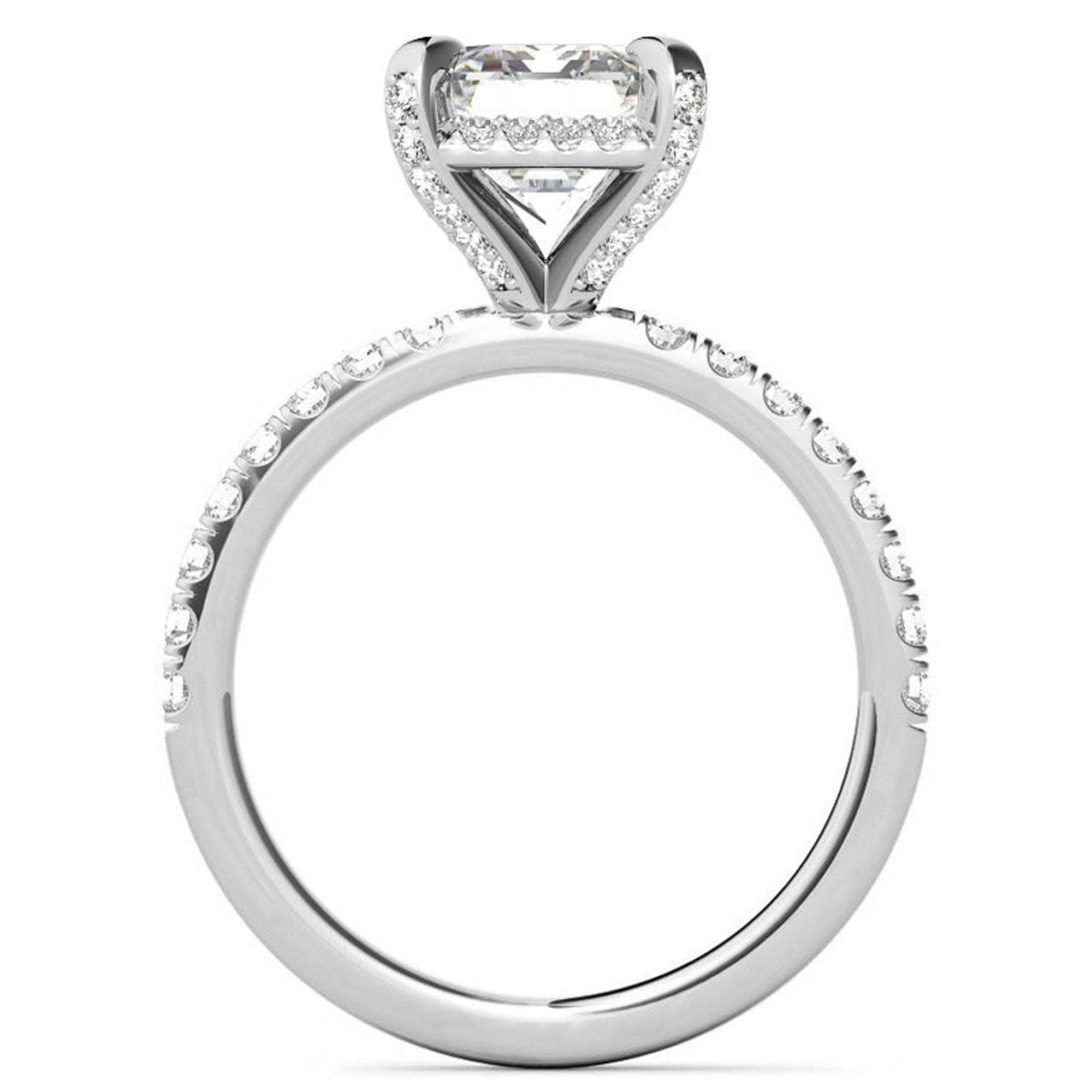 Adjustable Sterling Silver Classic White Gold Radiant-Cut Pave Engagement Ring – Perfect for Weddings