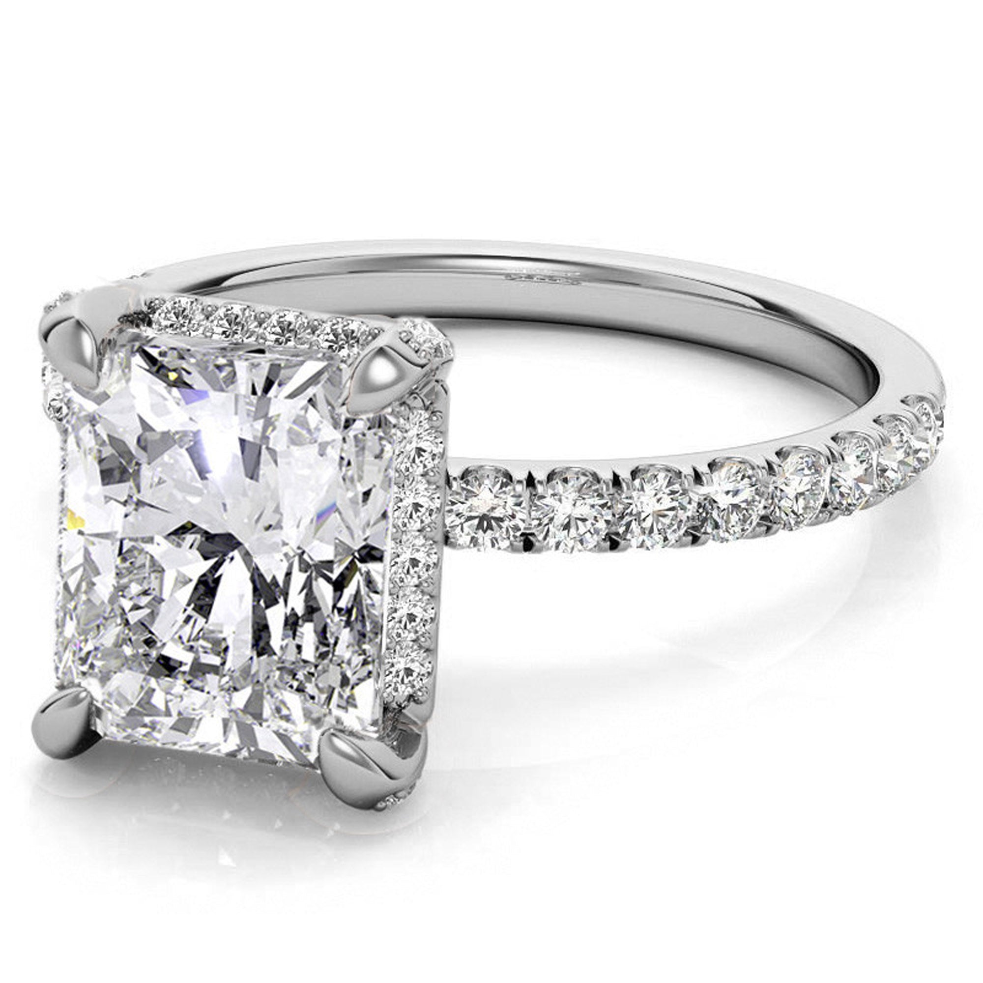Adjustable Sterling Silver Classic White Gold Radiant-Cut Pave Engagement Ring – Perfect for Weddings