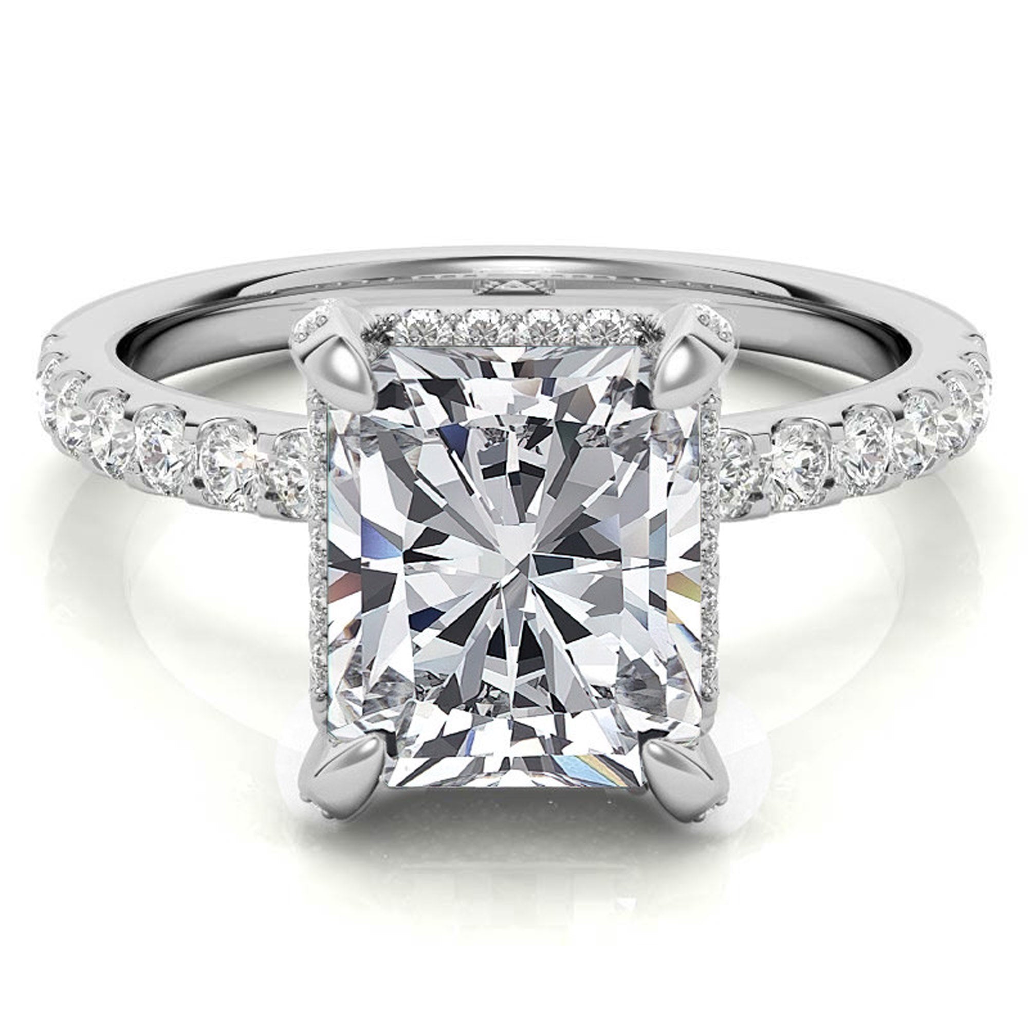 Adjustable Sterling Silver Classic White Gold Radiant-Cut Pave Engagement Ring – Perfect for Weddings
