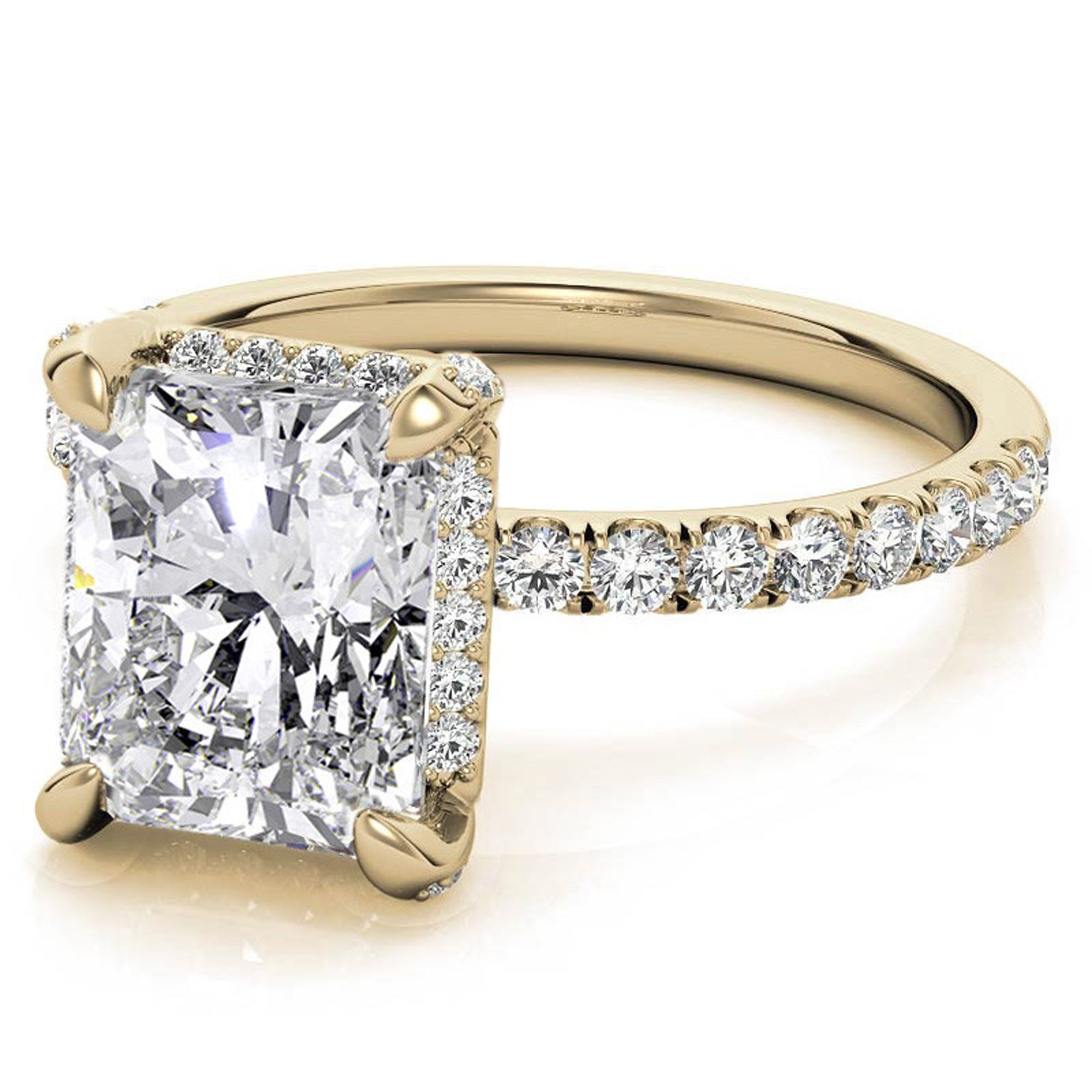 Adjustable Sterling Silver Classic Yellow Gold Radiant-Cut Pave Engagement Ring – Perfect for Weddings