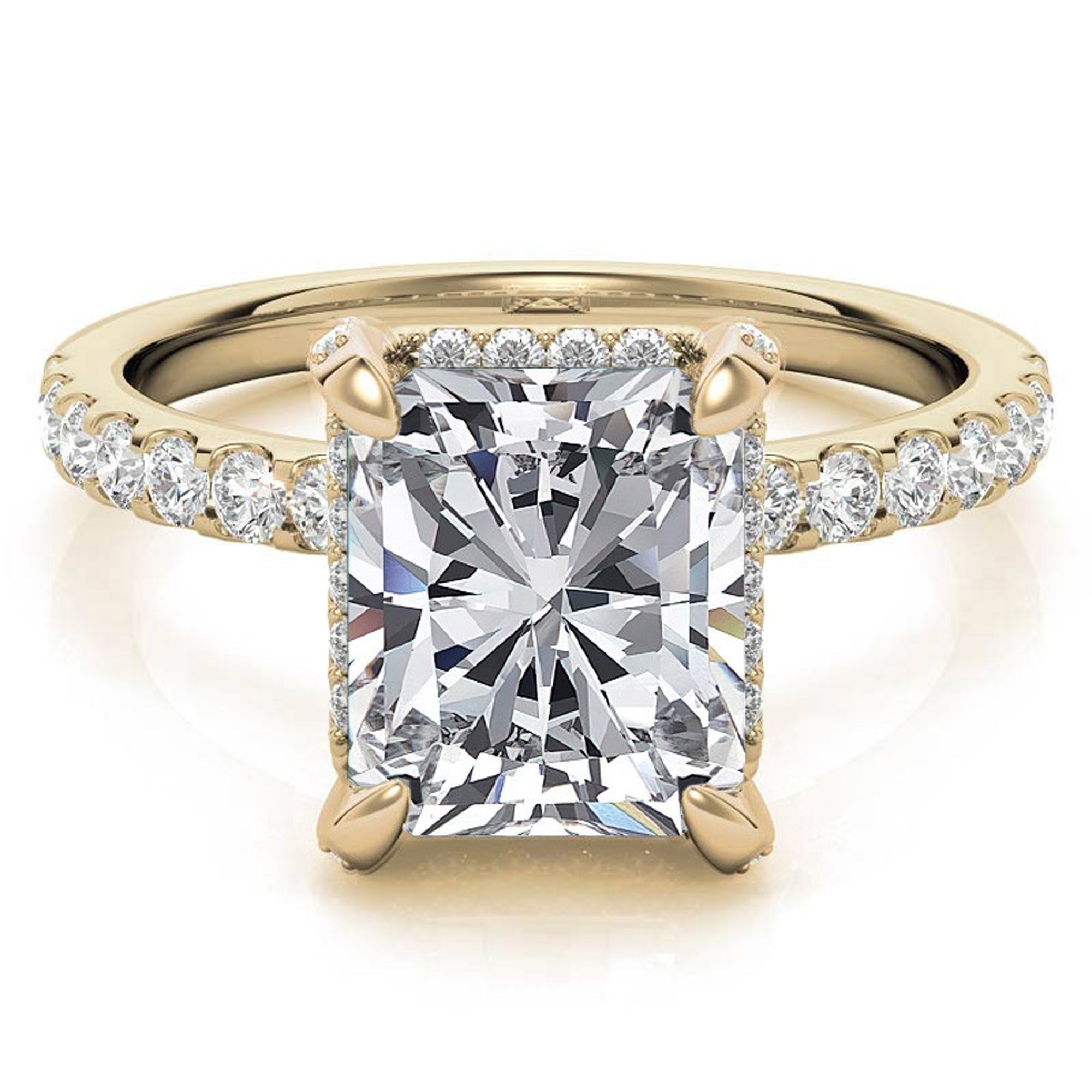 Adjustable Sterling Silver Classic Yellow Gold Radiant-Cut Pave Engagement Ring – Perfect for Weddings