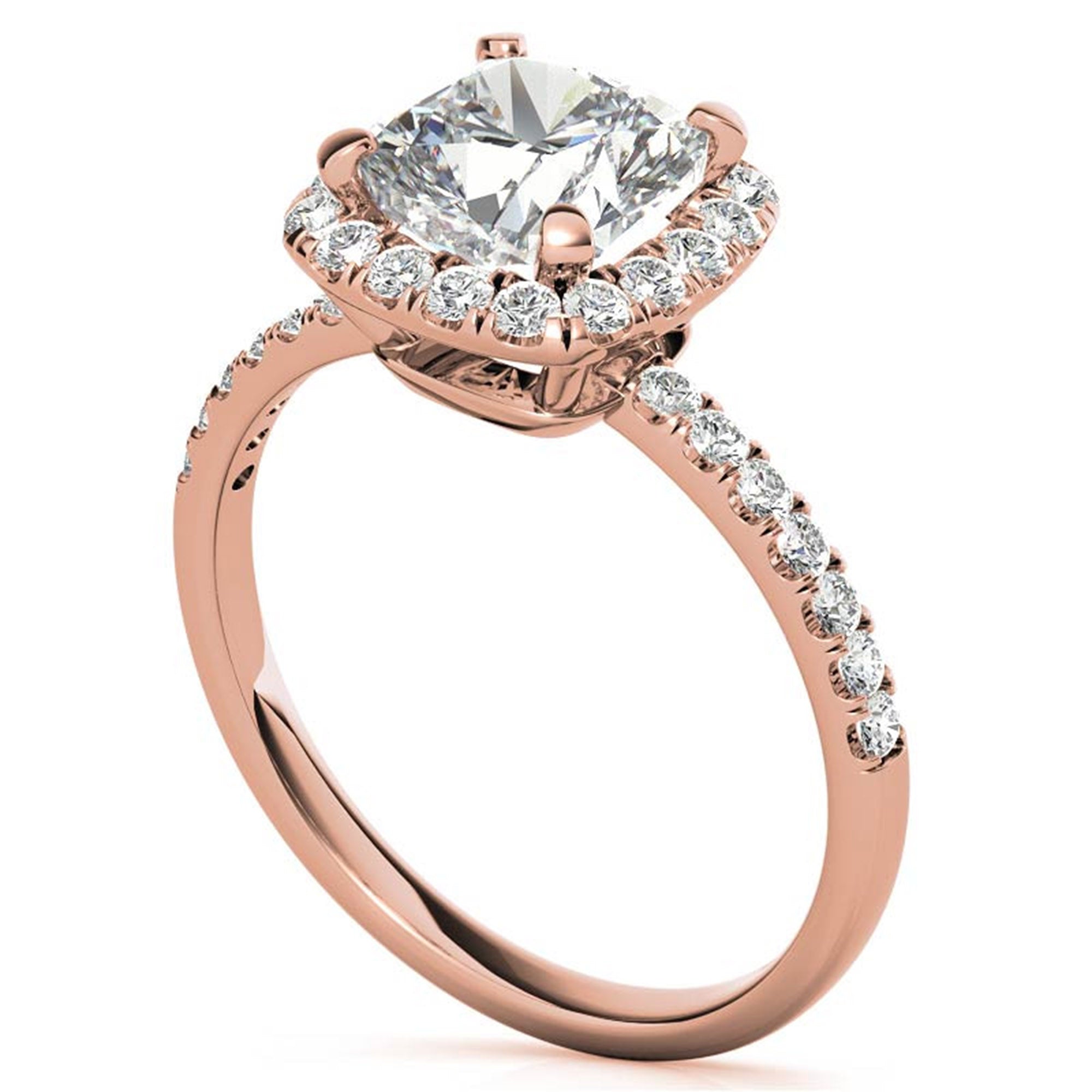 Adjustable Sterling Silver classic Rose Gold Cushion Cut Solitaire Halo Ring For Women
