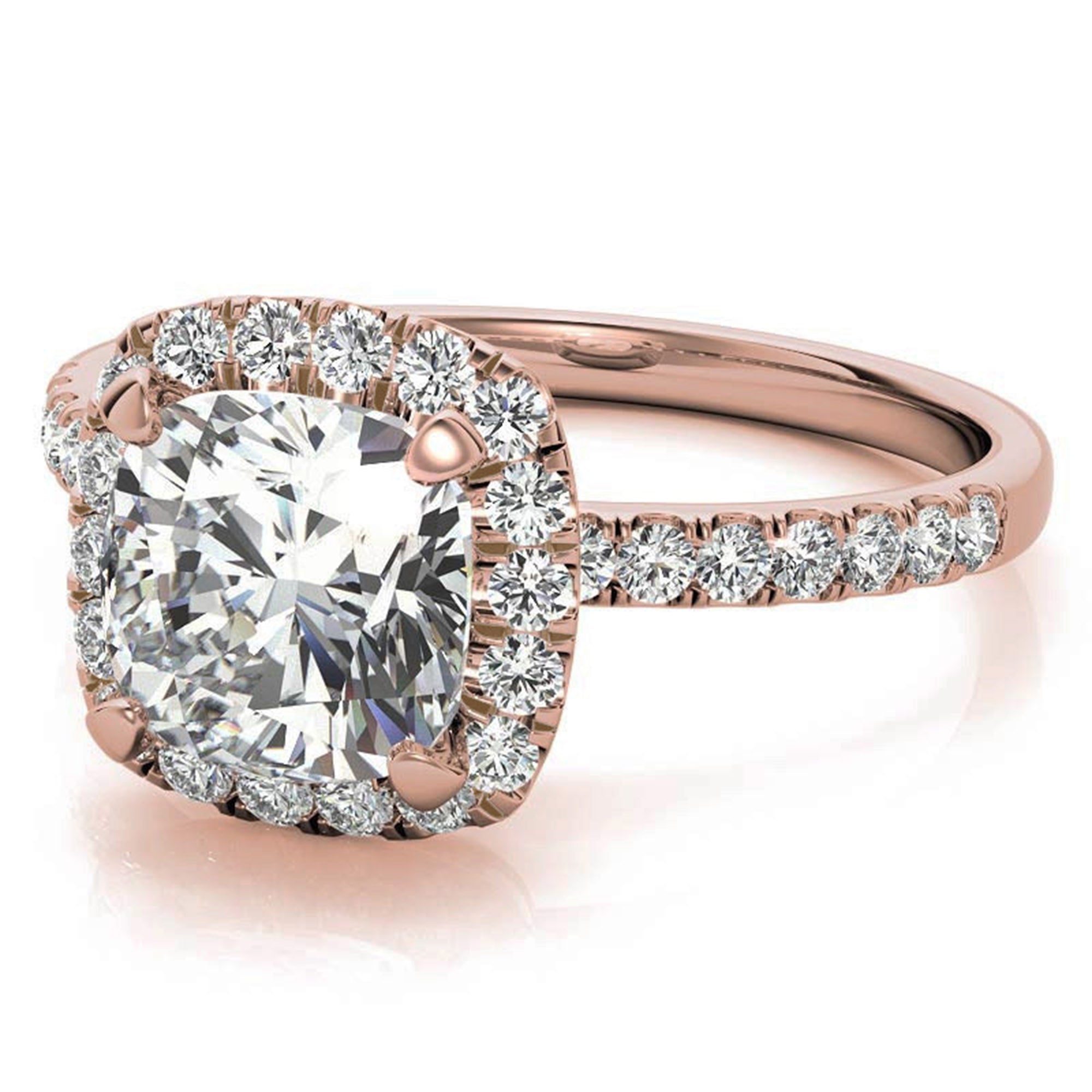 Adjustable Sterling Silver classic Rose Gold Cushion Cut Solitaire Halo Ring For Women
