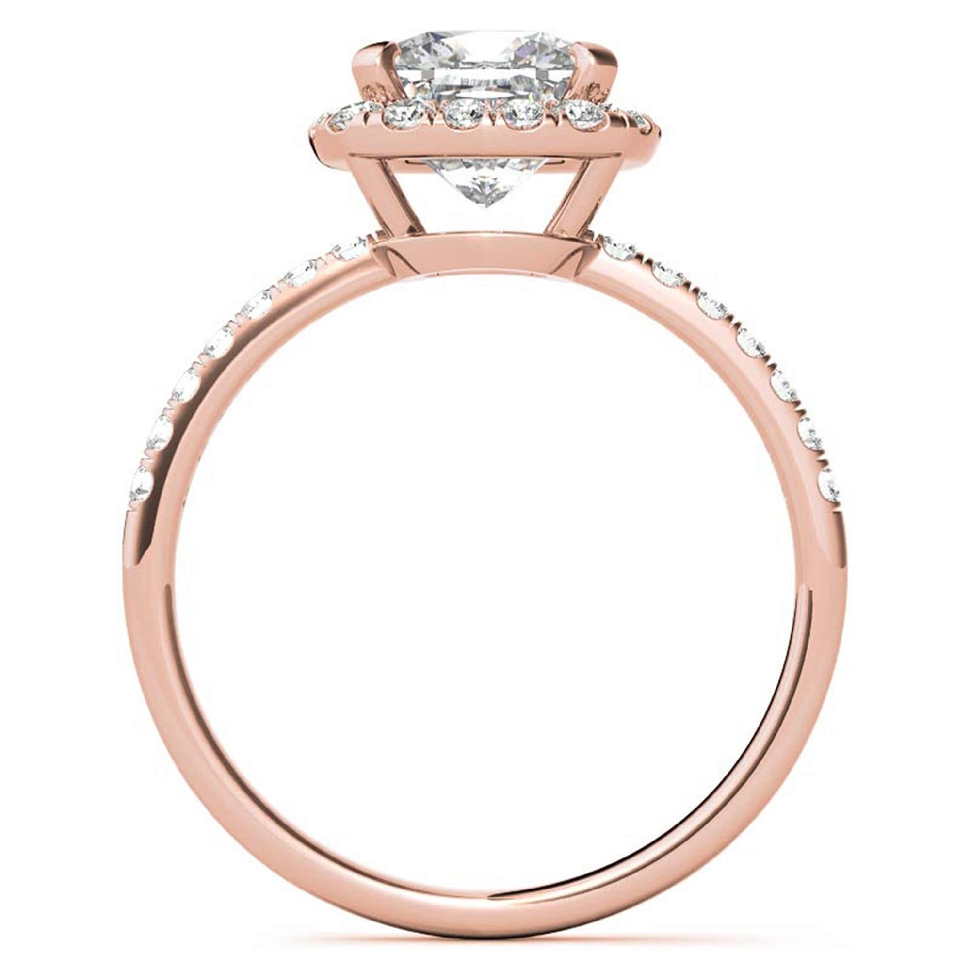 Adjustable Sterling Silver classic Rose Gold Cushion Cut Solitaire Halo Ring For Women