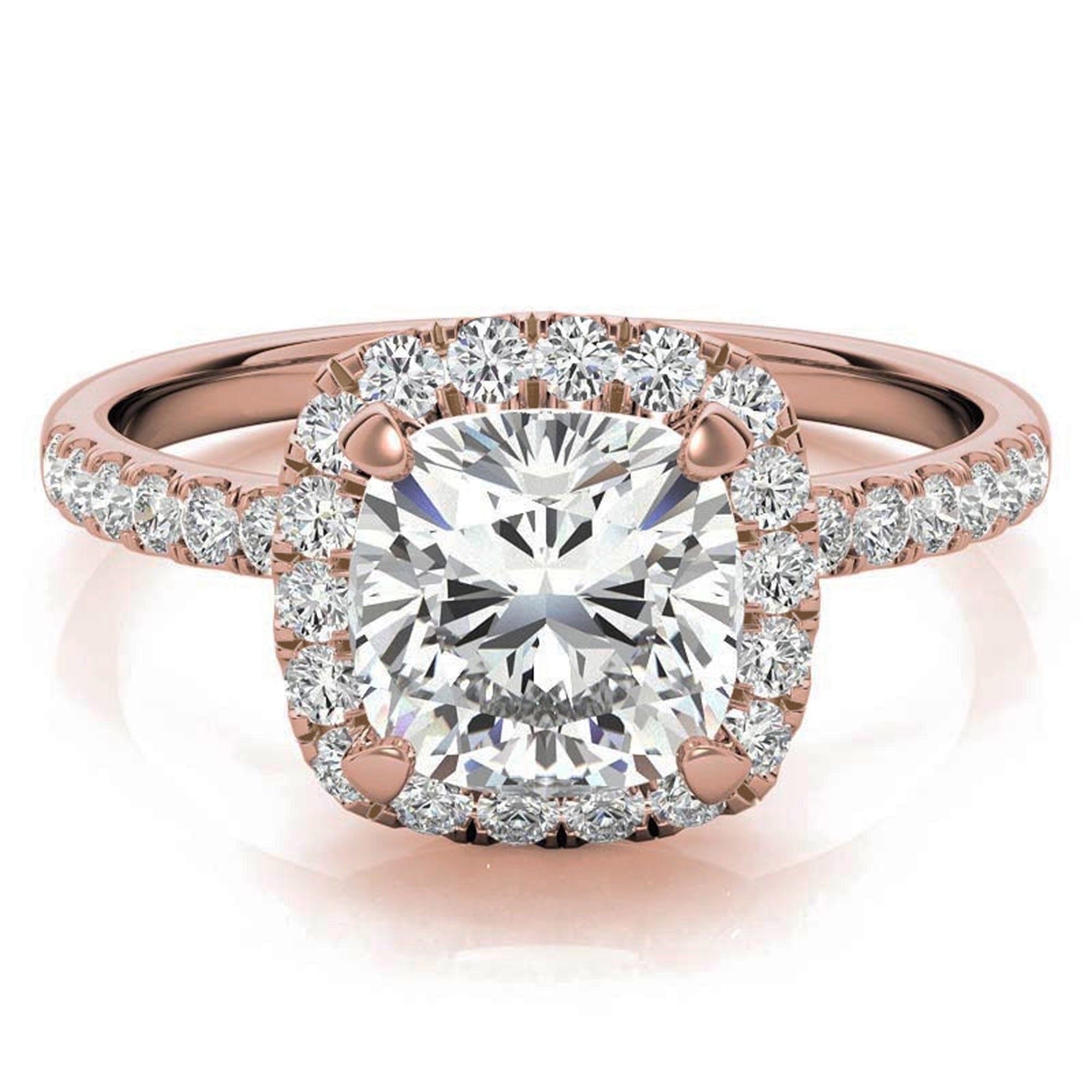Adjustable Sterling Silver classic Rose Gold Cushion Cut Solitaire Halo Ring For Women