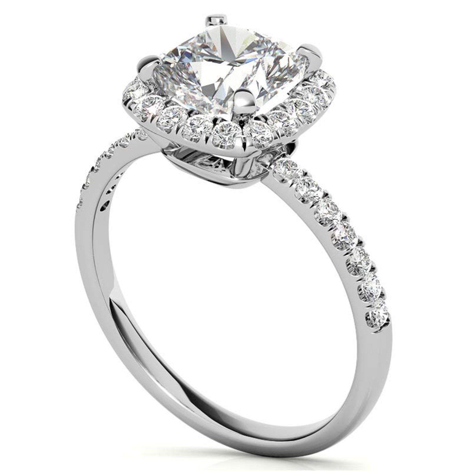 Adjustable Sterling Silver classic White Gold Cushion Cut Solitaire Halo Ring For Women