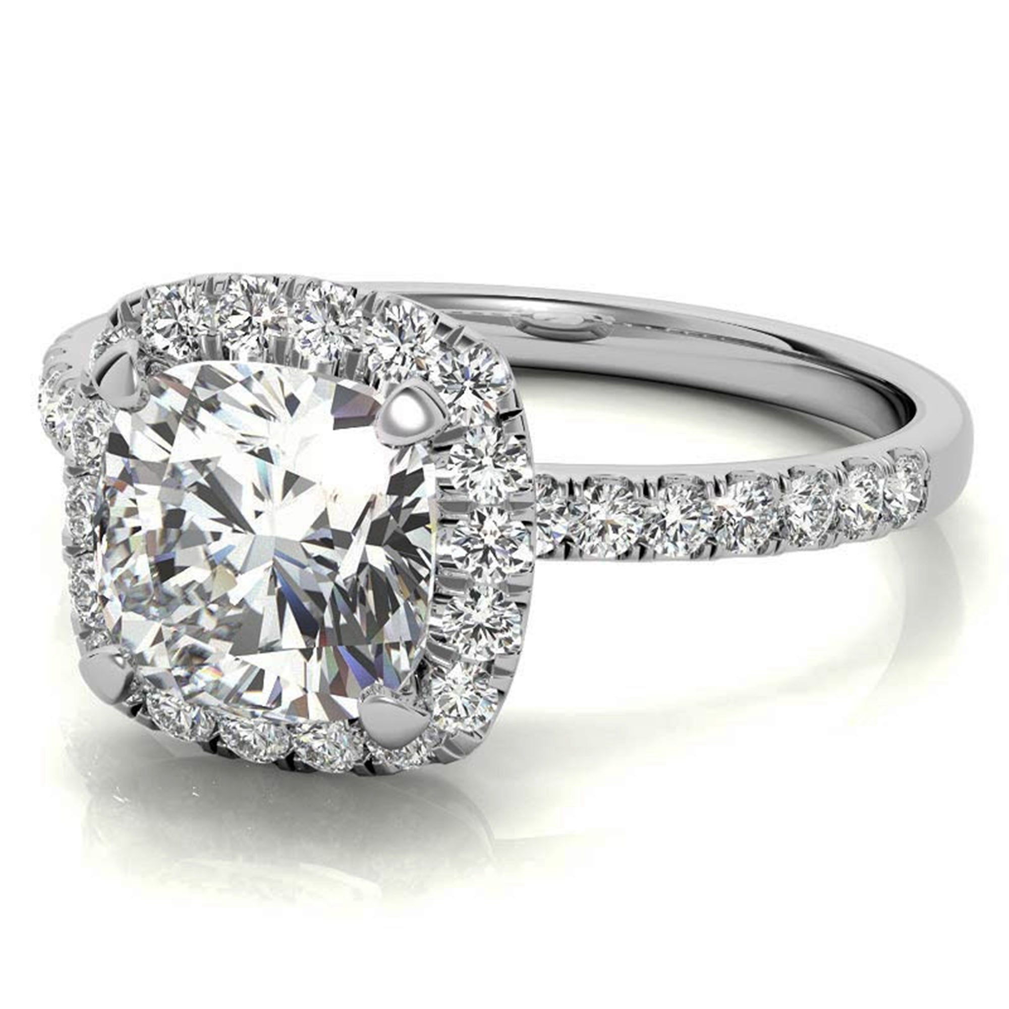 Adjustable Sterling Silver classic White Gold Cushion Cut Solitaire Halo Ring For Women