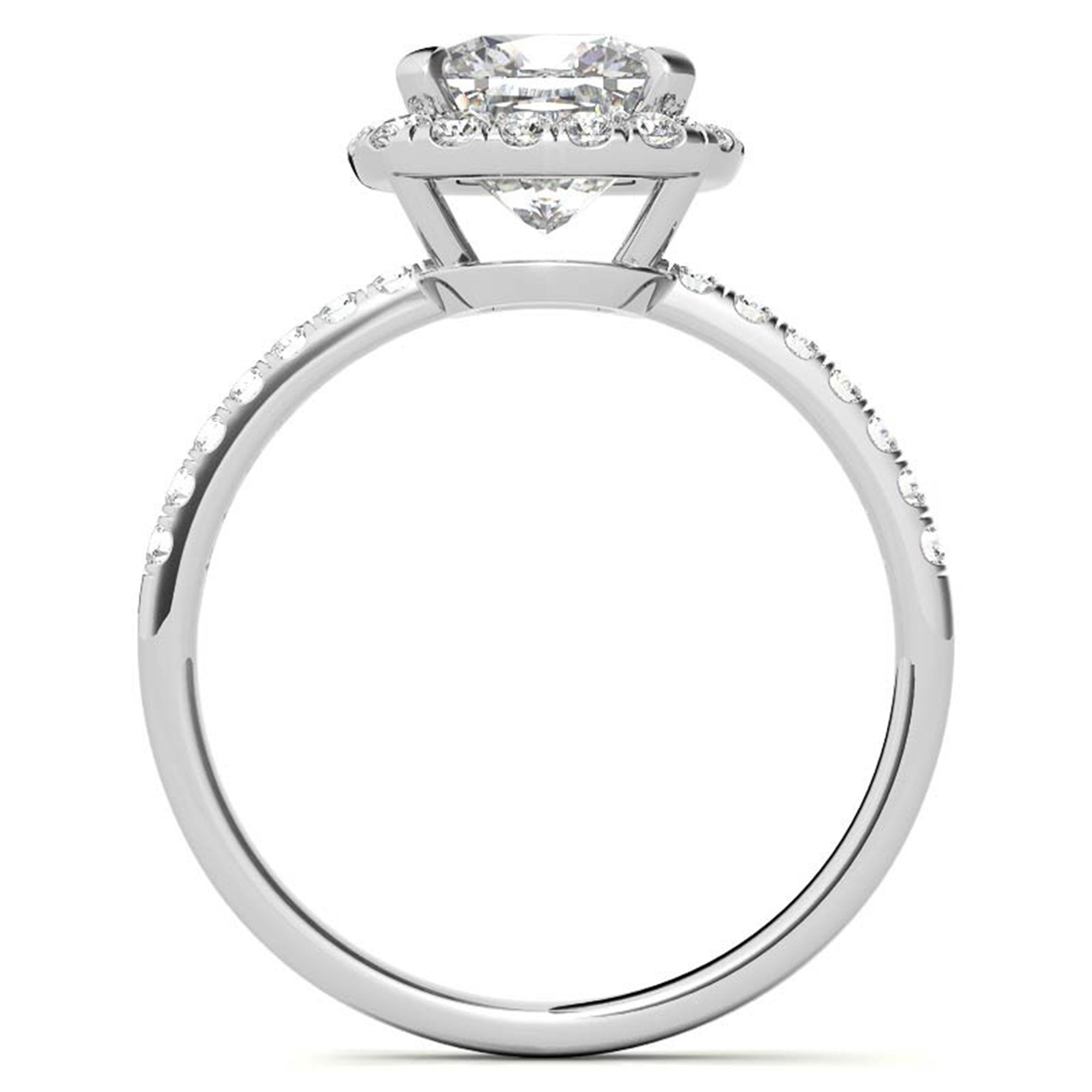 Adjustable Sterling Silver classic White Gold Cushion Cut Solitaire Halo Ring For Women