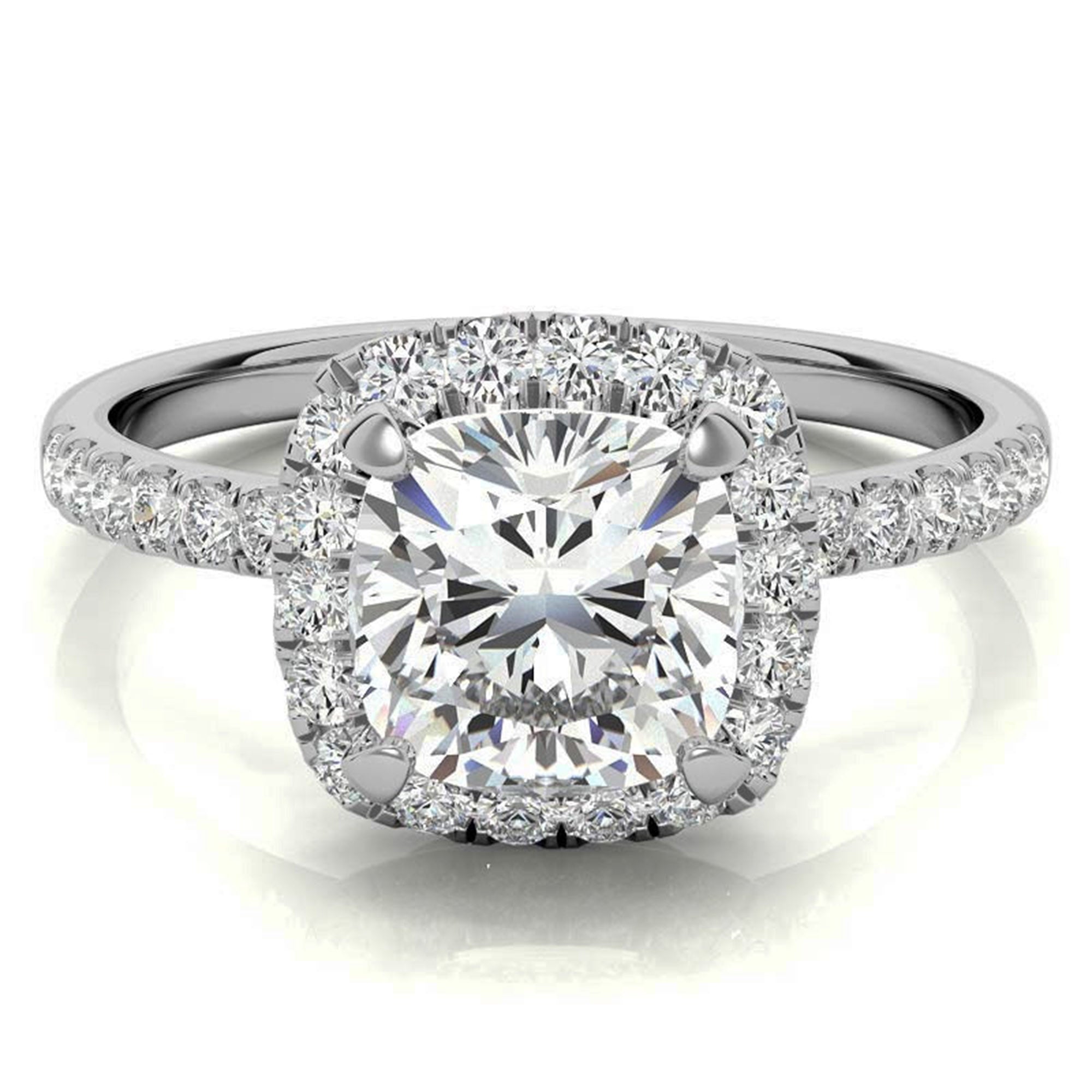 Adjustable Sterling Silver classic White Gold Cushion Cut Solitaire Halo Ring For Women