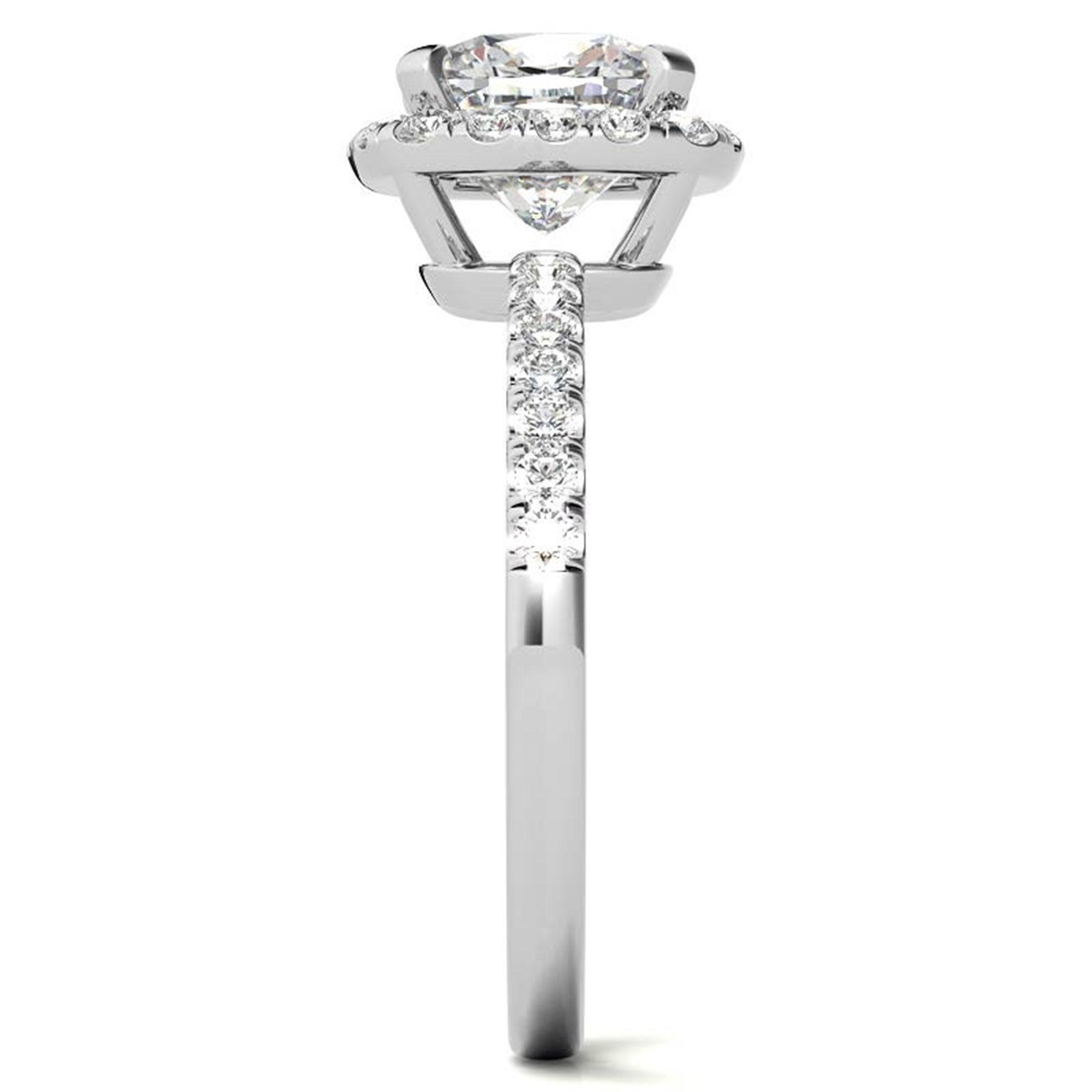 Adjustable Sterling Silver classic White Gold Cushion Cut Solitaire Halo Ring For Women